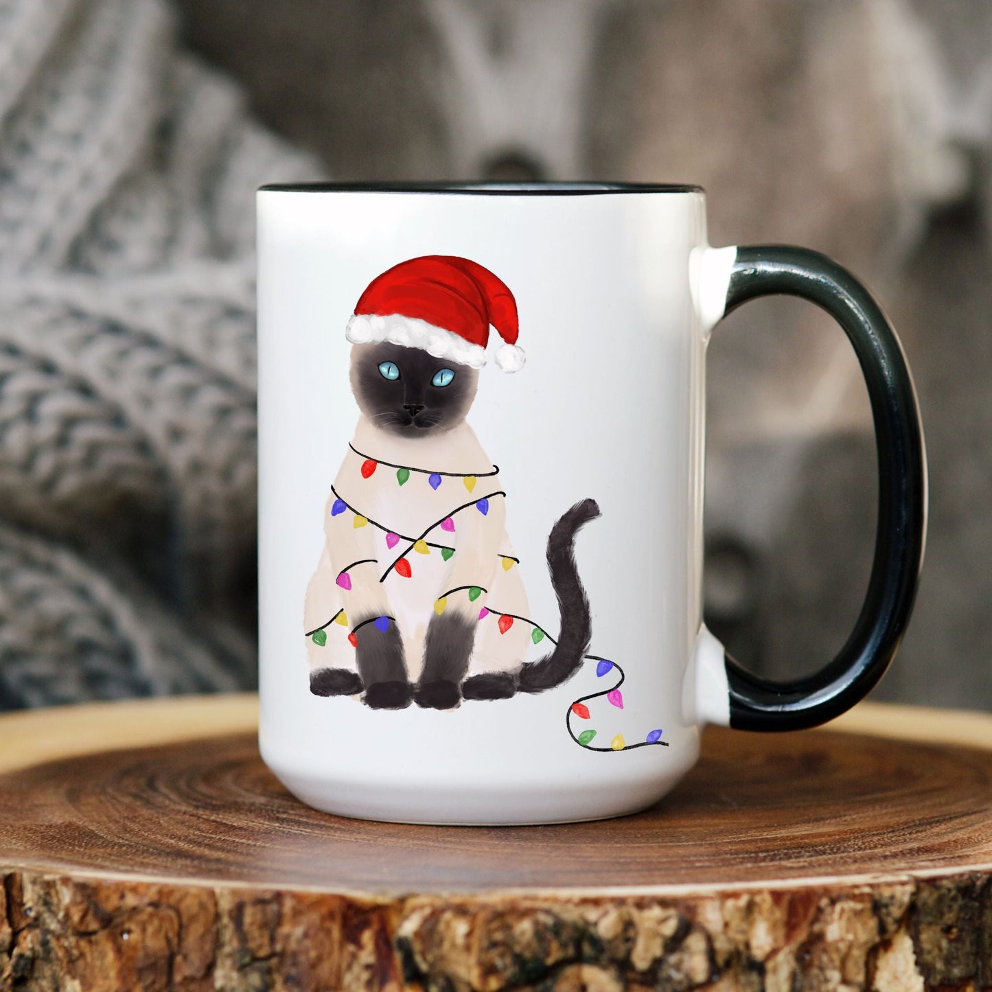 Siamese Christmas Cat Mug - MerikaArt