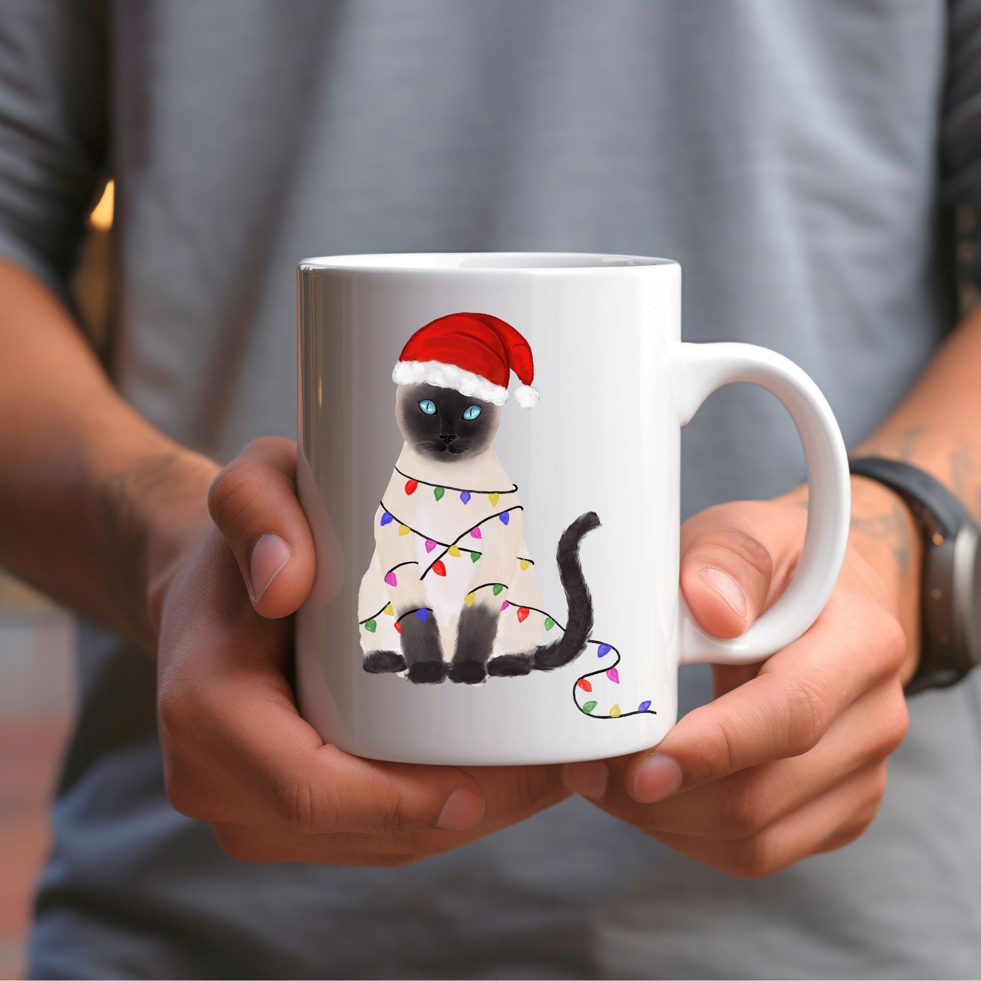 Siamese Christmas Cat Mug - MerikaArt
