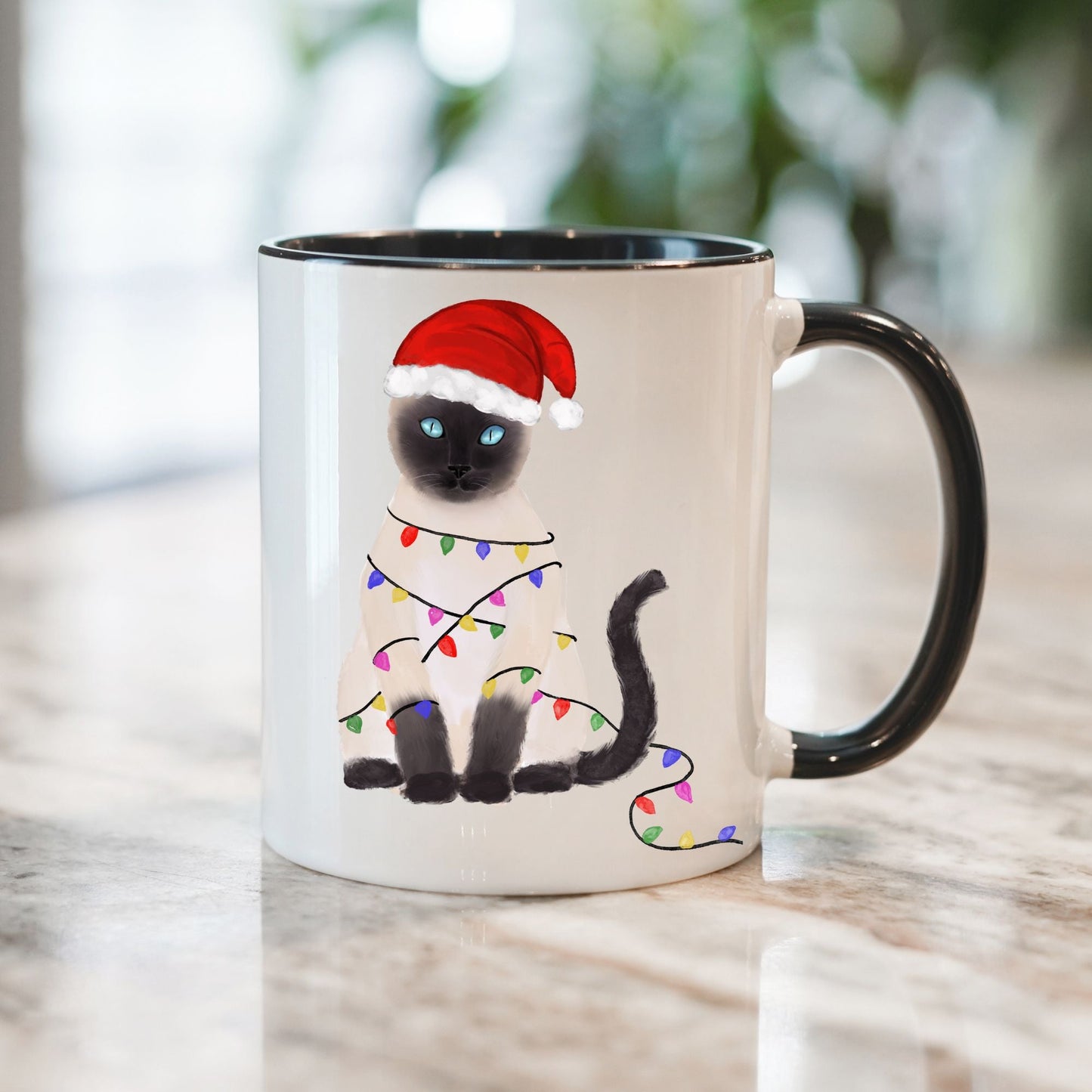 Siamese Christmas Cat Mug - MerikaArt