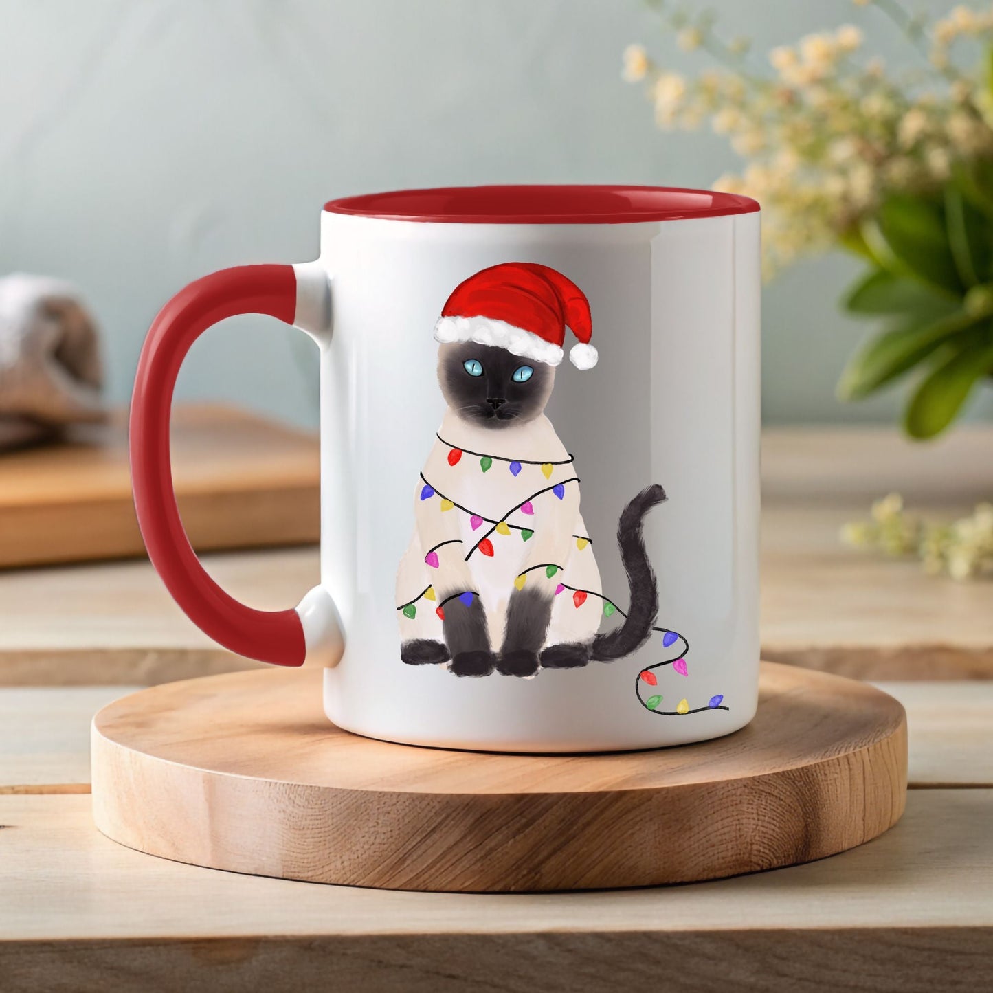 Siamese Christmas Cat Mug - MerikaArt