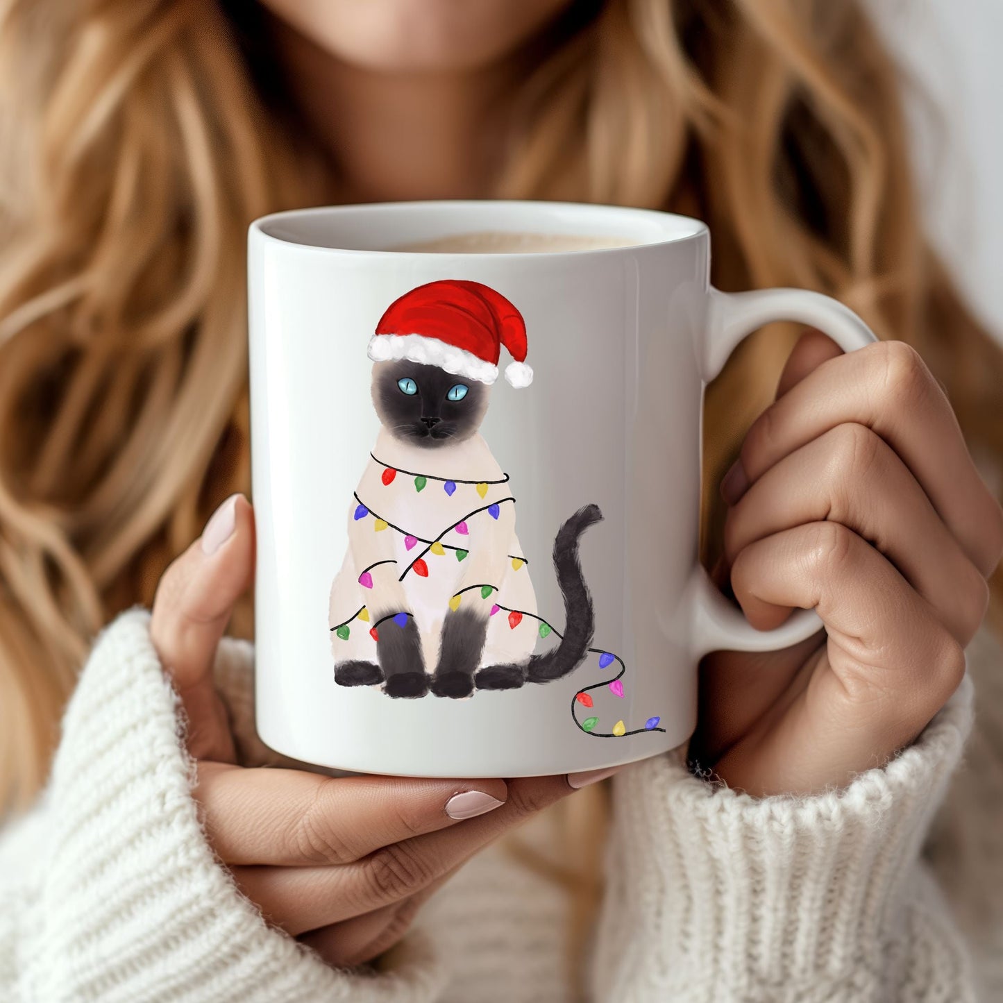 Siamese Christmas Cat Mug - MerikaArt