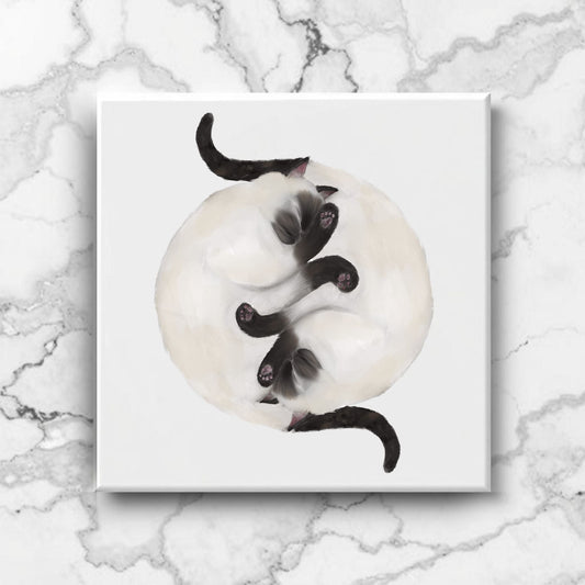 Siamese Yin and Yang Cats Ceramic Tile - MerikaArt