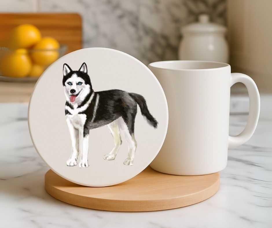 Siberian Husky Ceramic Coaster - MerikaArt