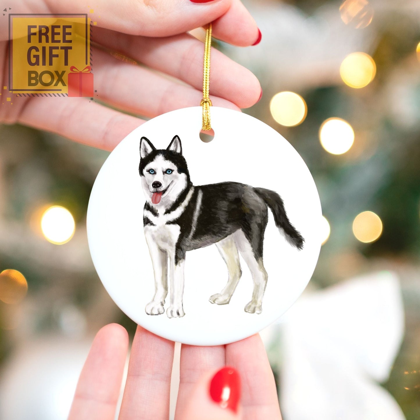 Siberian Husky Ceramic Ornament - MerikaArt