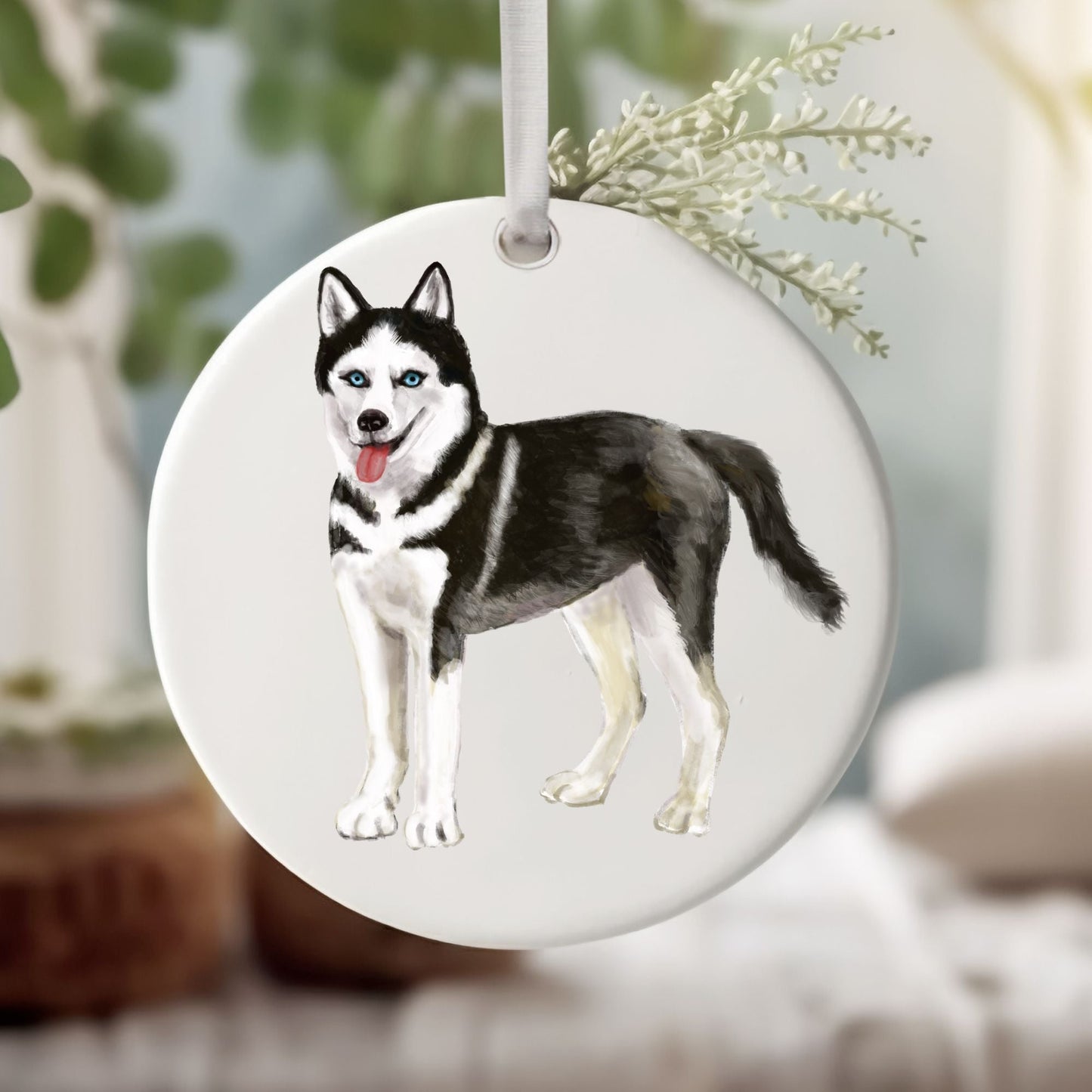 Siberian Husky Ceramic Ornament - MerikaArt