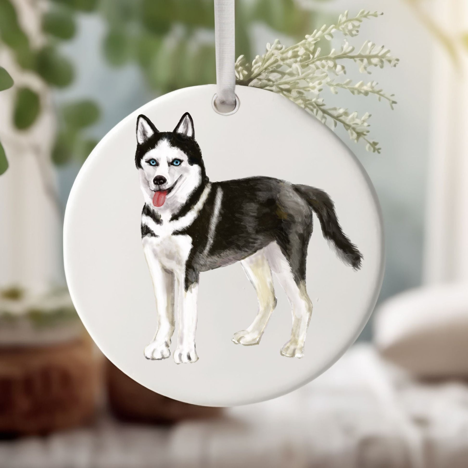 Siberian Husky Ceramic Ornament - MerikaArt