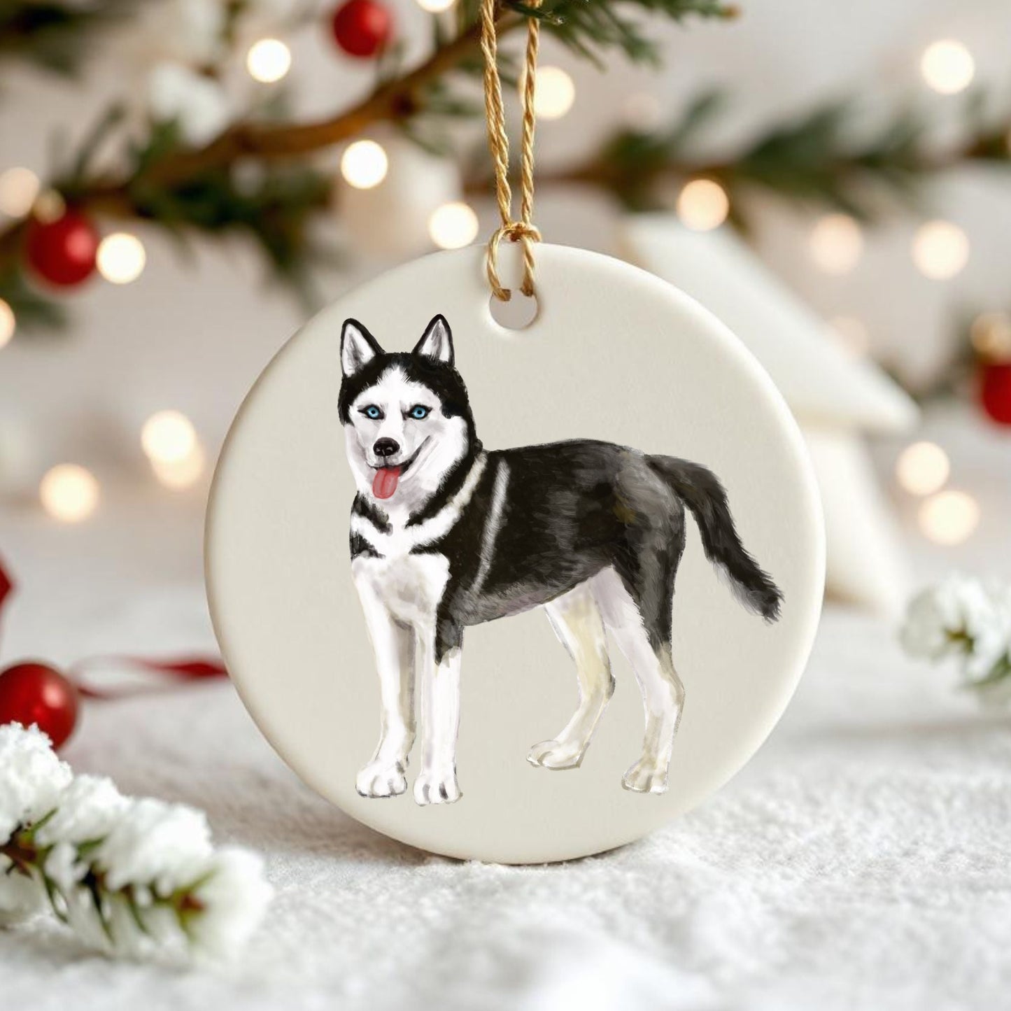 Siberian Husky Ceramic Ornament - MerikaArt