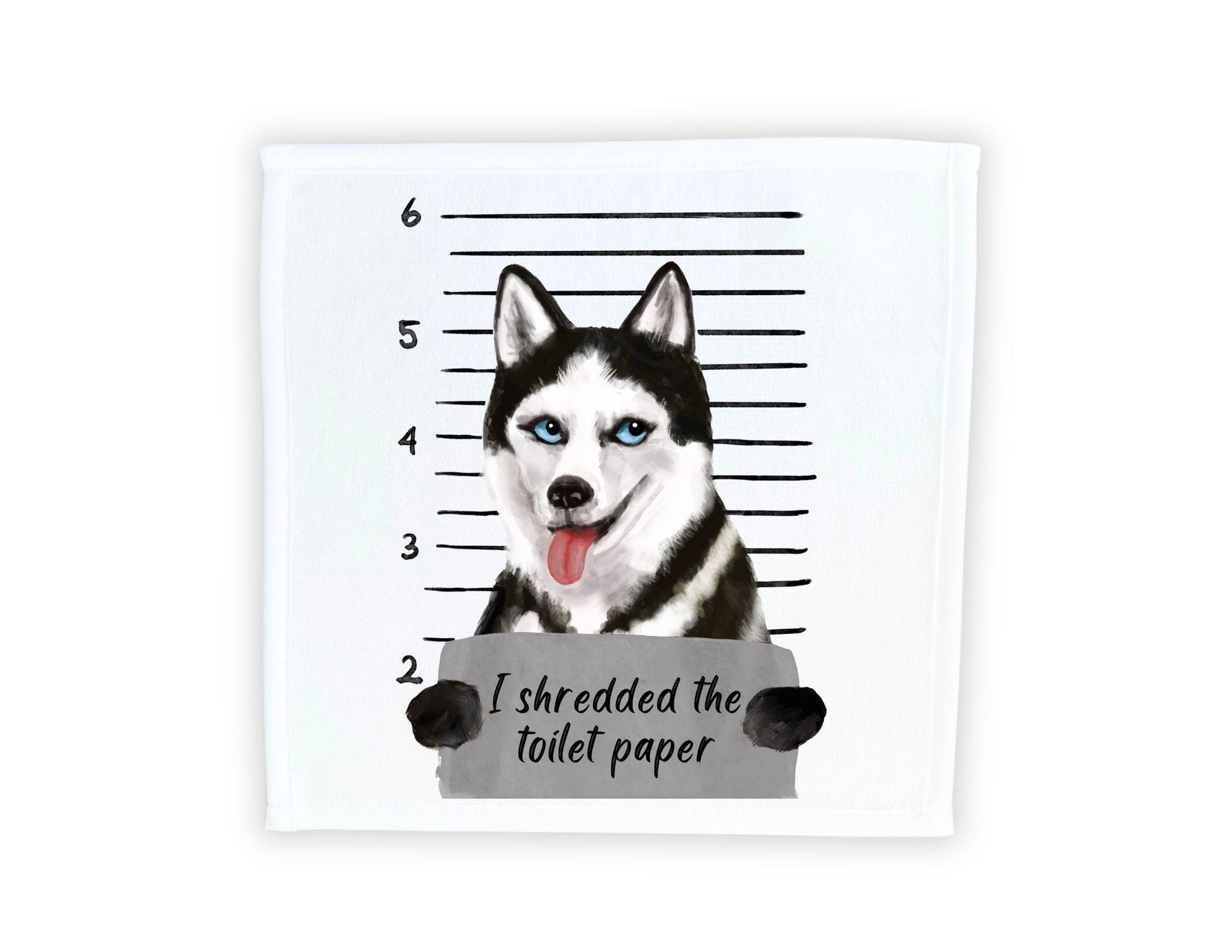 Siberian Husky Mugshot Washcloth - MerikaArt