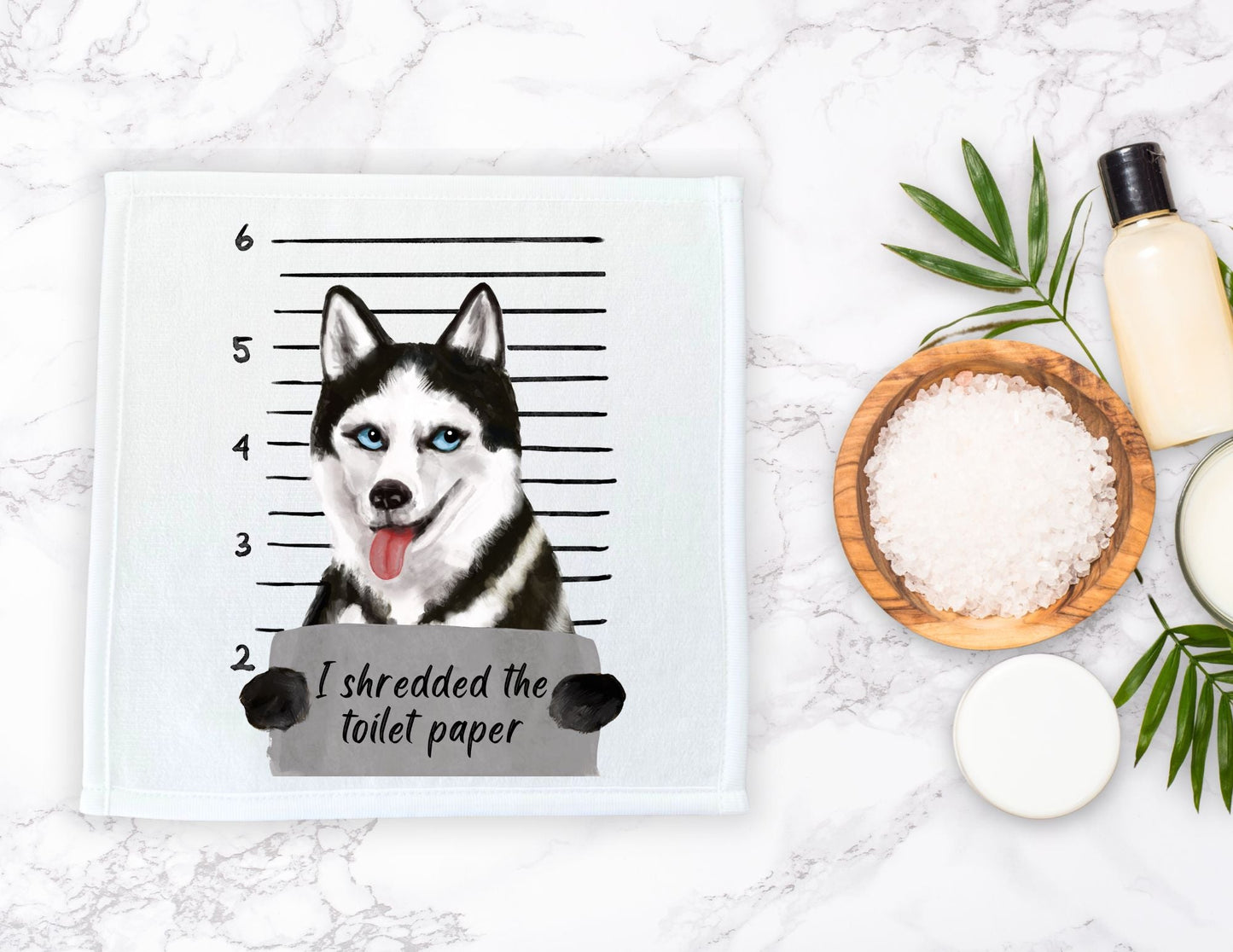 Siberian Husky Mugshot Washcloth - MerikaArt