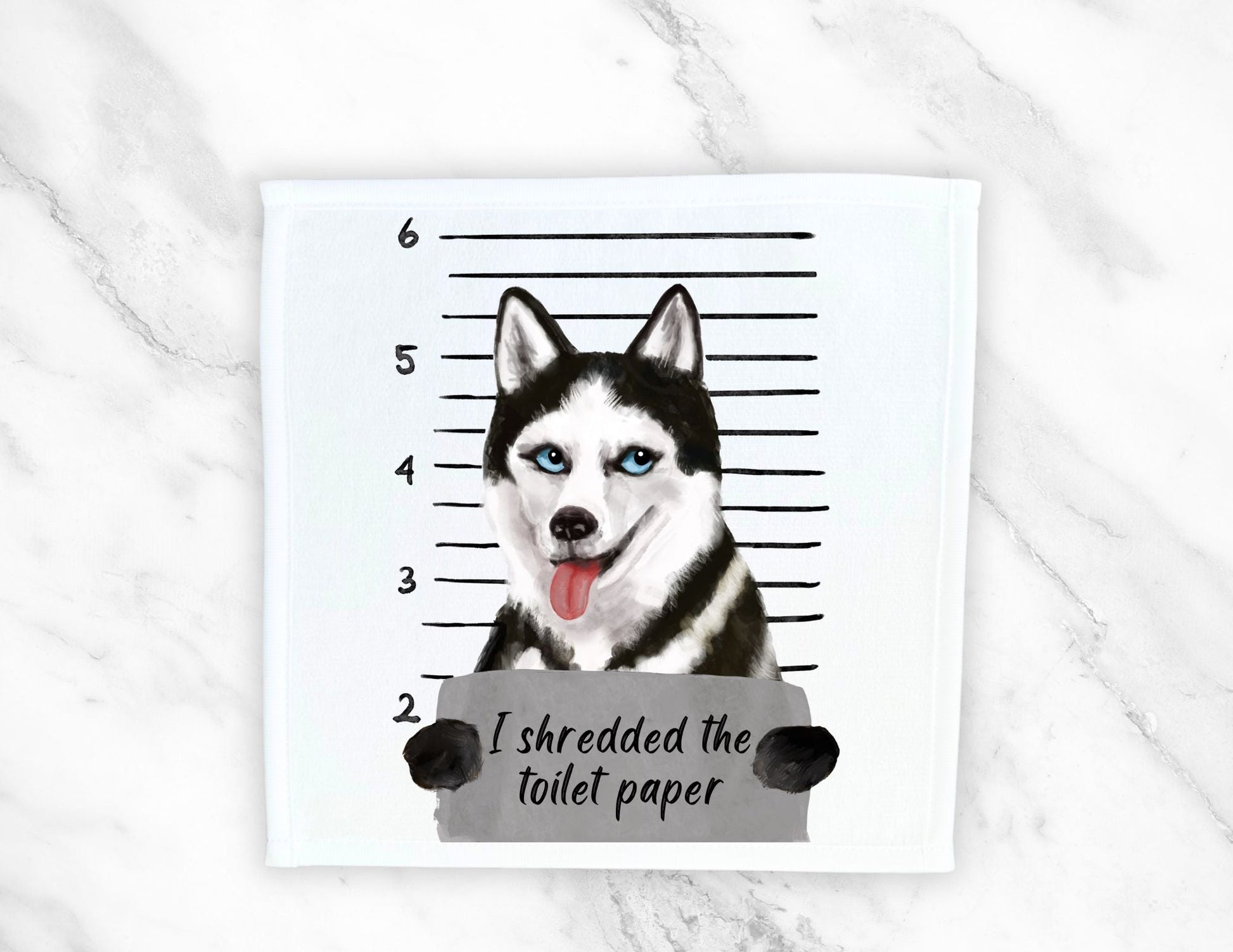 Siberian Husky Mugshot Washcloth - MerikaArt