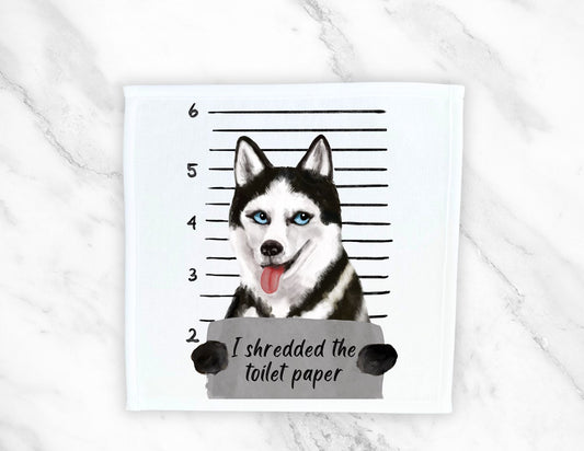 Siberian Husky Mugshot Washcloth - MerikaArt
