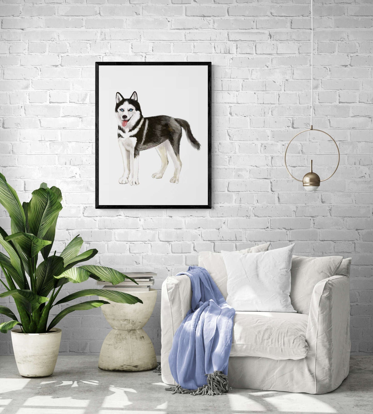 Siberian Husky Print, Husky Portrait, Doggy Artwork, Black and White Dog Painting, Living Room Art, Bedroom Wall Print, Puppy Home Decor - MerikaArt