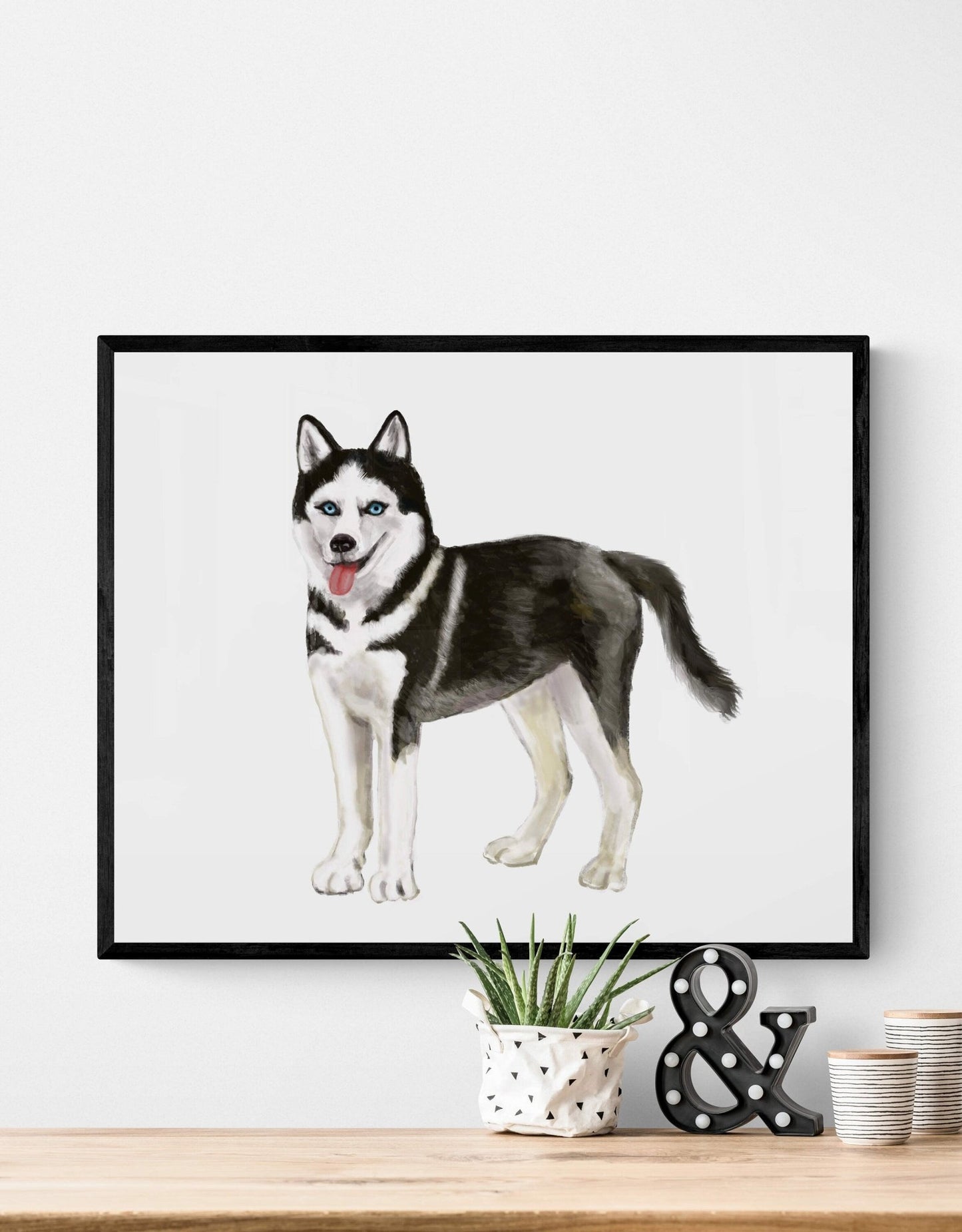 Siberian Husky Print, Husky Portrait, Doggy Artwork, Black and White Dog Painting, Living Room Art, Bedroom Wall Print, Puppy Home Decor - MerikaArt