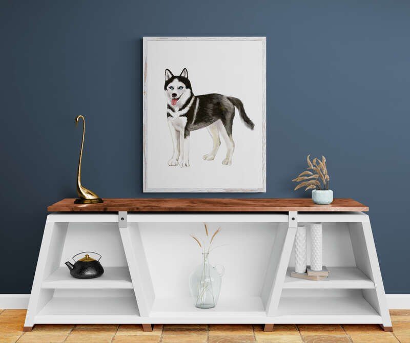 Siberian Husky Print, Husky Portrait, Doggy Artwork, Black and White Dog Painting, Living Room Art, Bedroom Wall Print, Puppy Home Decor - MerikaArt