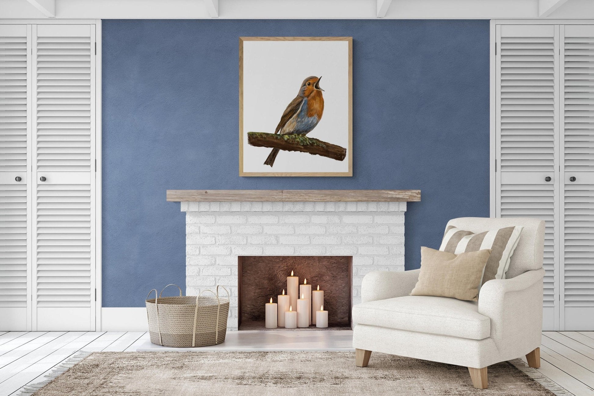 Singing Robin Bird Print, Robin Bird Painting, Red Bellied Bird Print, Robin Holiday Print, Living Room Wall Art, Bird Print Gift, Mom Gift - MerikaArt