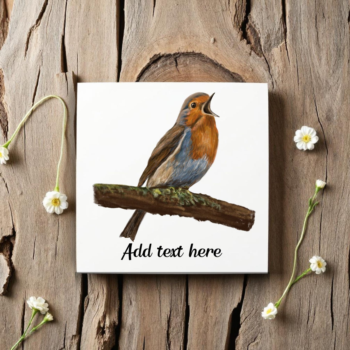 Singing Robin Ceramic Tile – Handcrafted Bird Art - MerikaArt