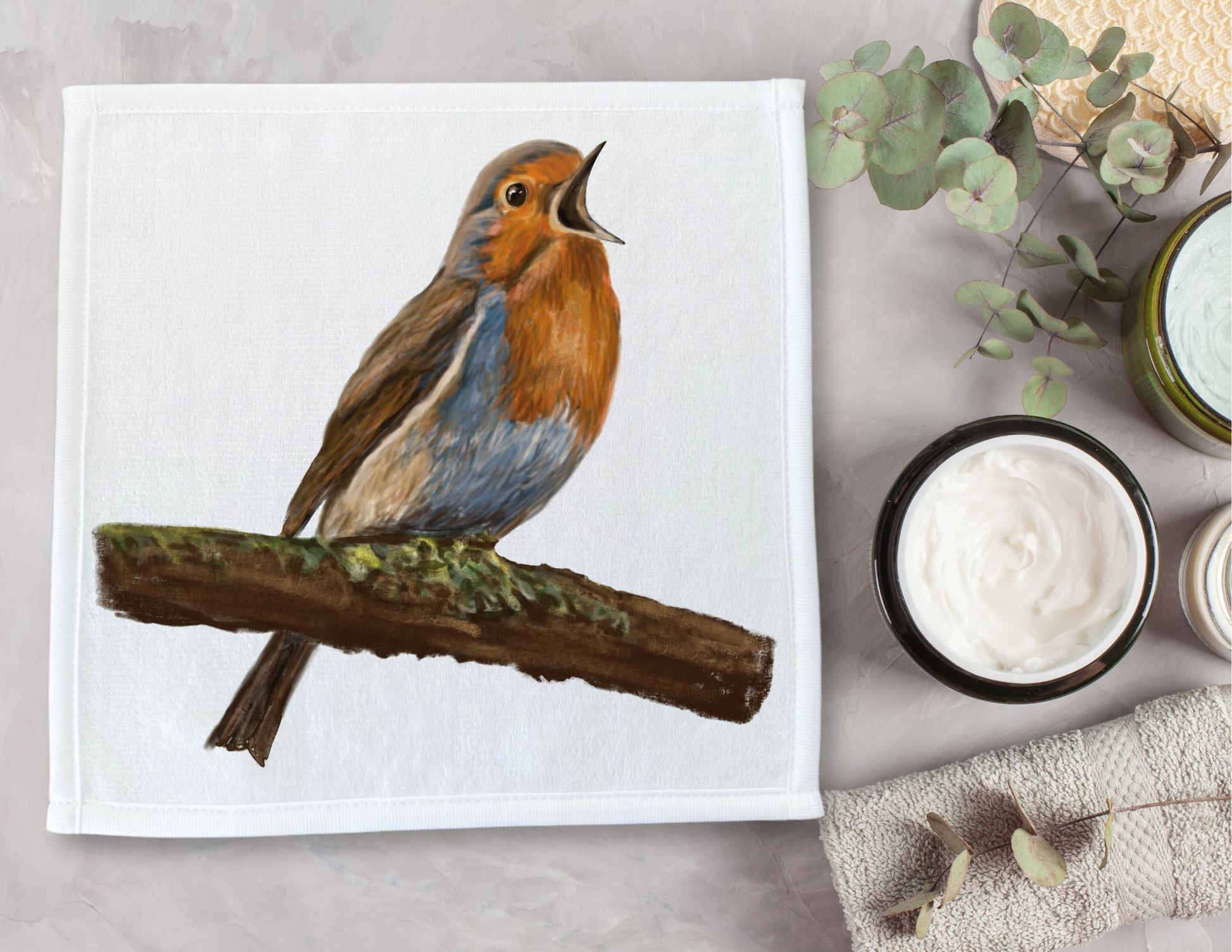 Singing Robin Washcloth - MerikaArt