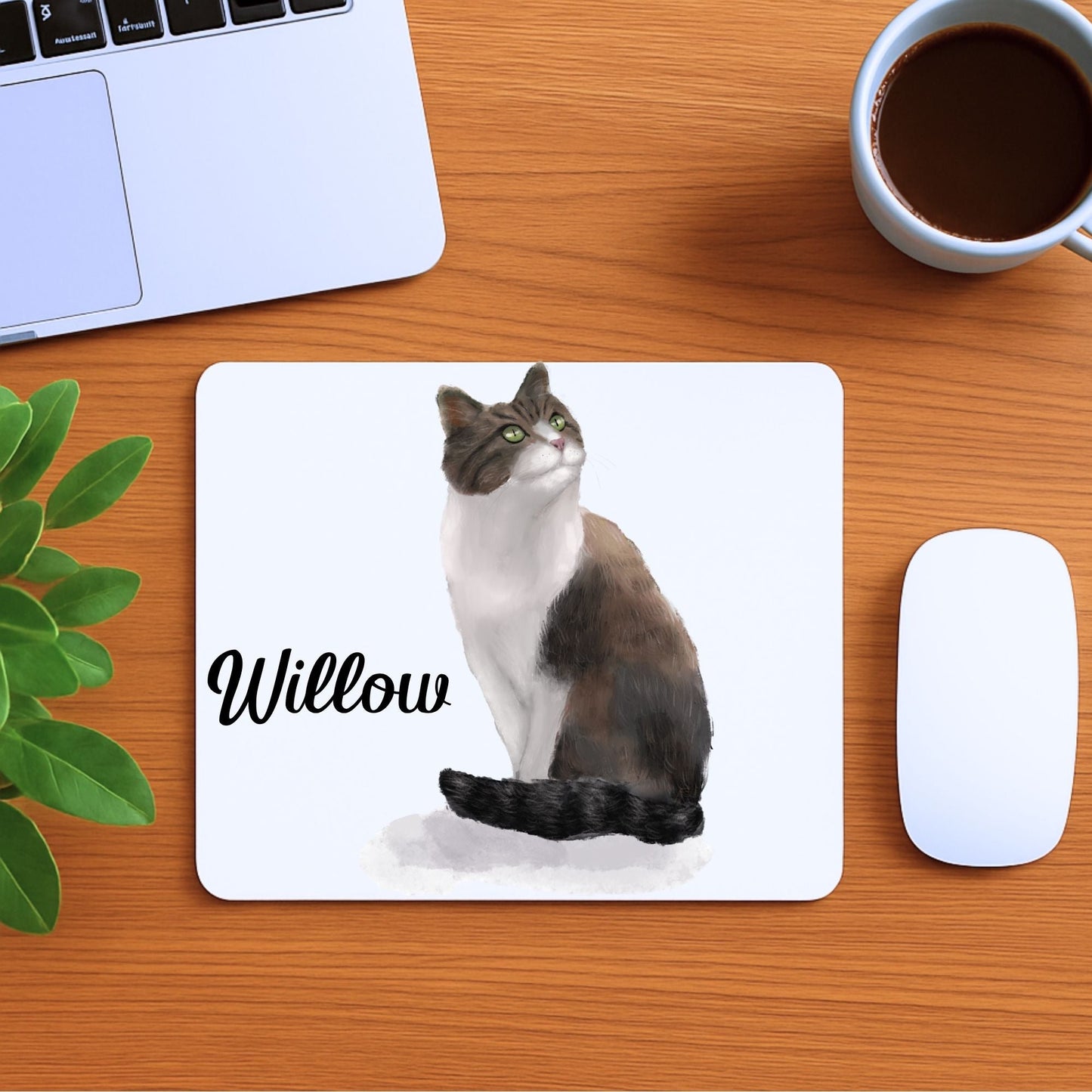Sitting Tabby and White Cat Mousepad - MerikaArt
