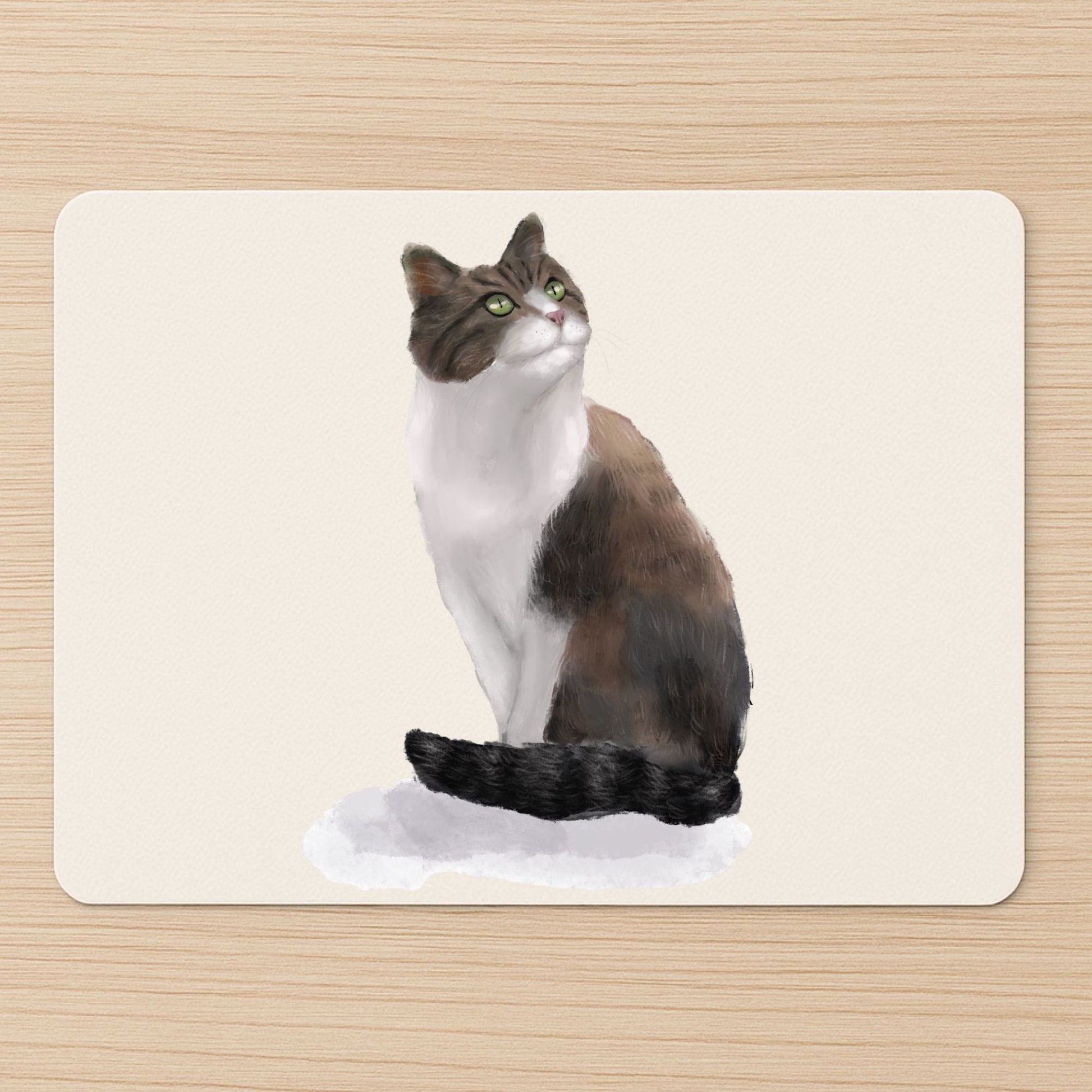 Sitting Tabby and White Cat Mousepad - MerikaArt
