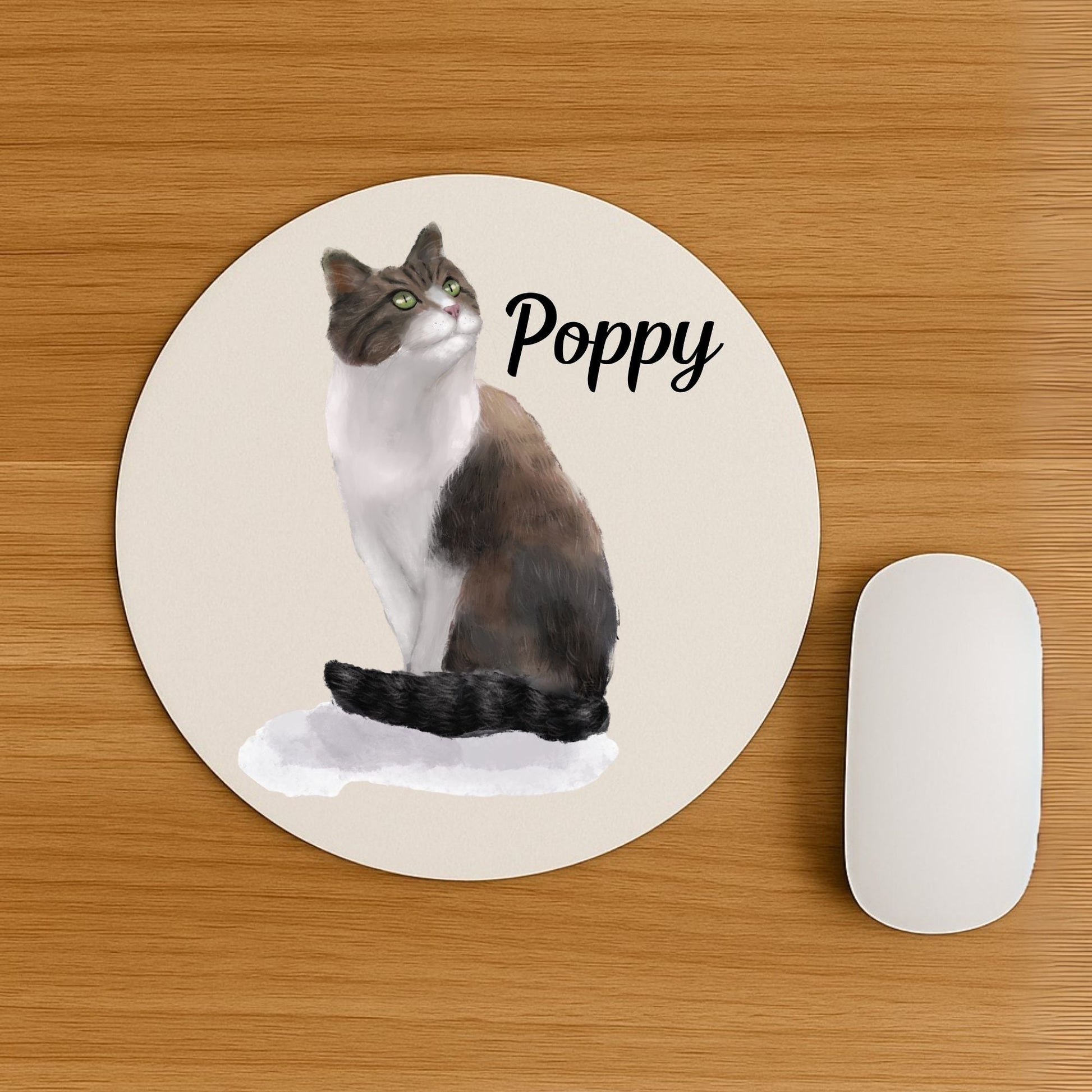 Sitting Tabby and White Cat Mousepad - MerikaArt