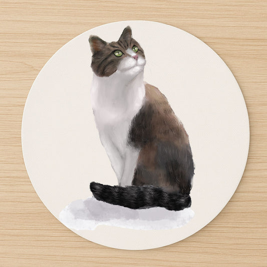 Sitting Tabby and White Cat Mousepad - MerikaArt