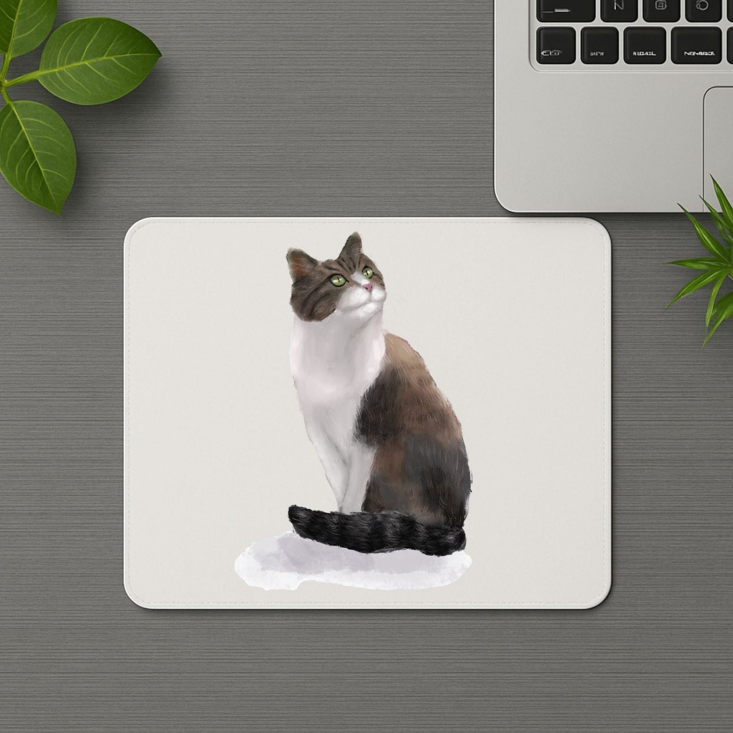 Sitting Tabby and White Cat Mousepad - MerikaArt