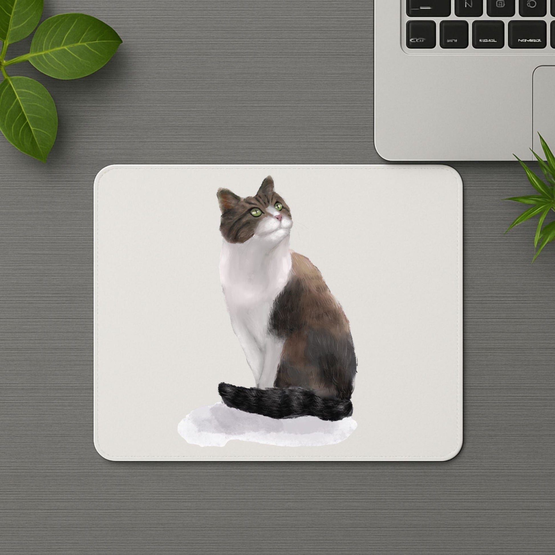 Sitting Tabby and White Cat Mousepad - MerikaArt