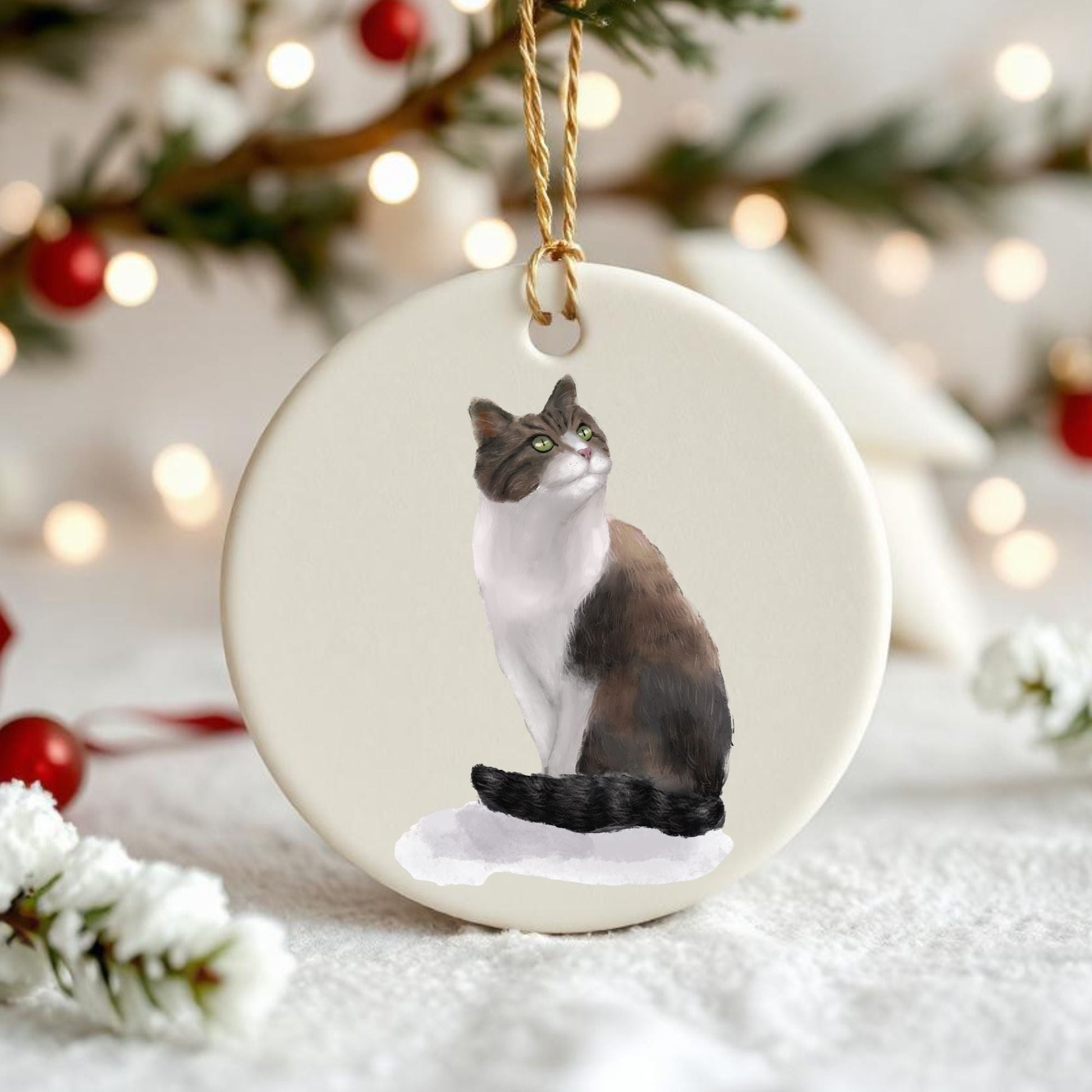Sitting Tuxedo Cat Ceramic Ornament - MerikaArt