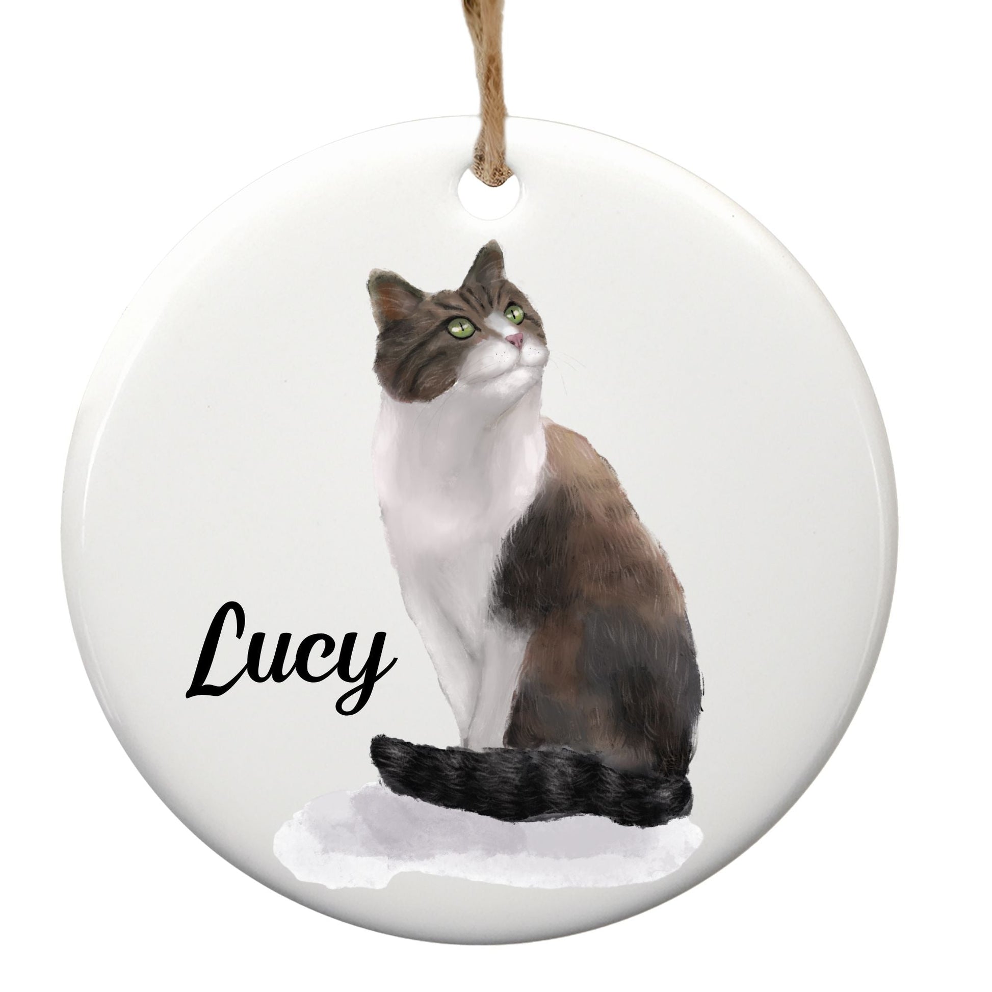 Sitting Tuxedo Cat Ceramic Ornament - MerikaArt