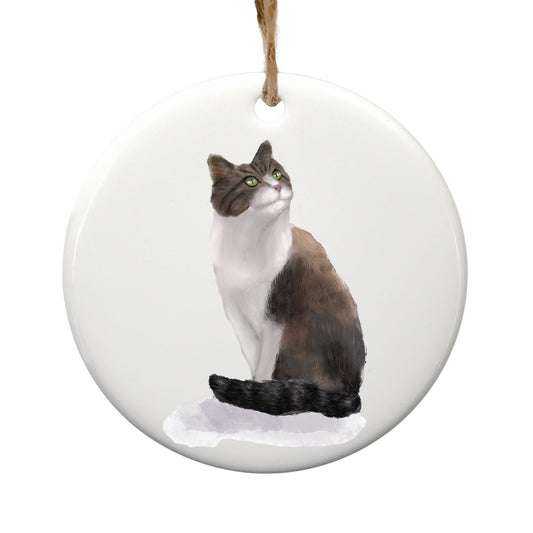 Sitting Tuxedo Cat Ceramic Ornament - MerikaArt