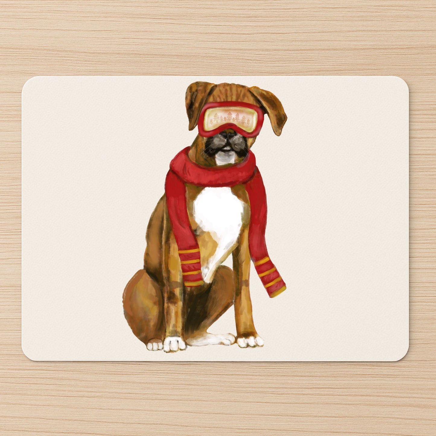 Ski Boxer Dog Mousepad - MerikaArt