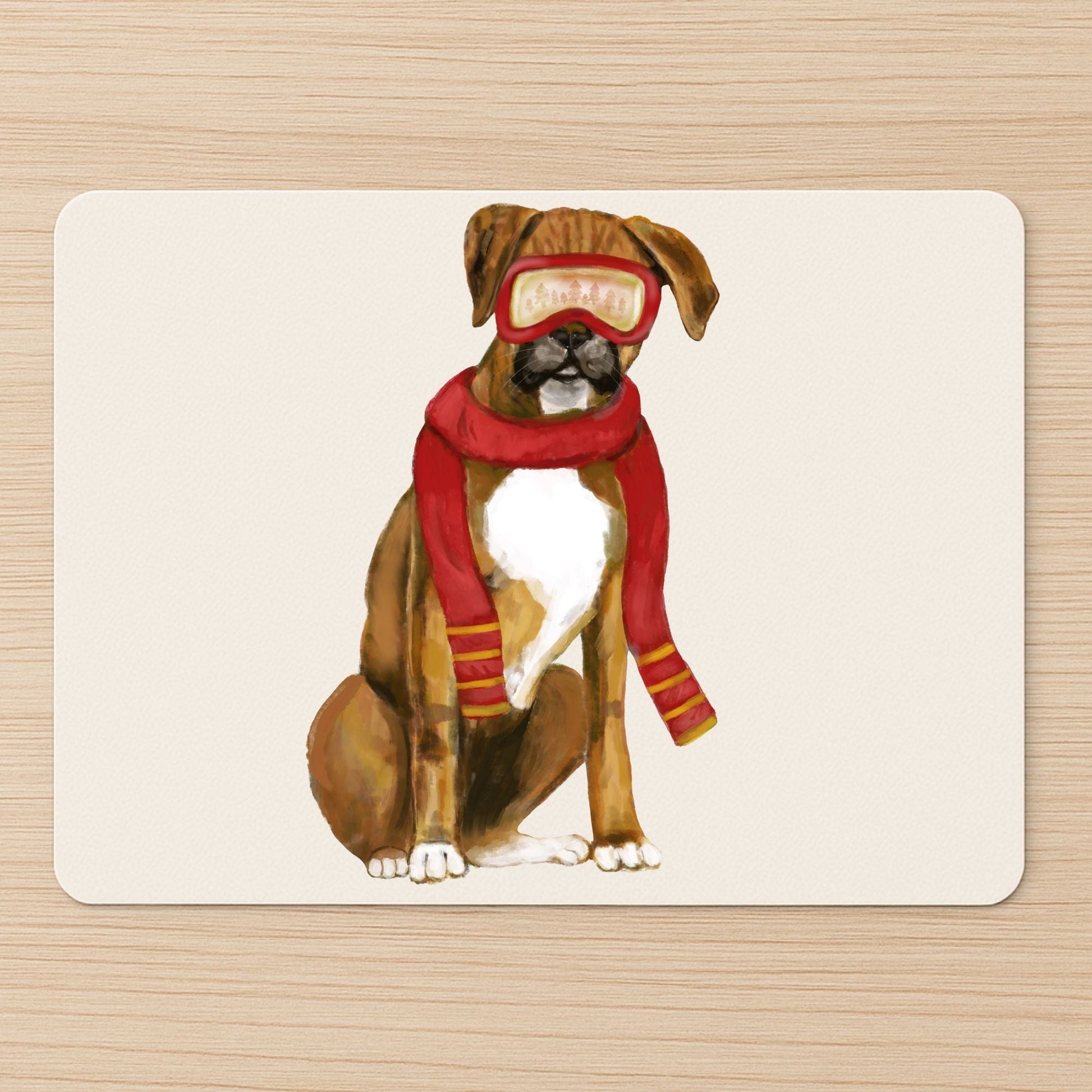 Ski Boxer Dog Mousepad - MerikaArt