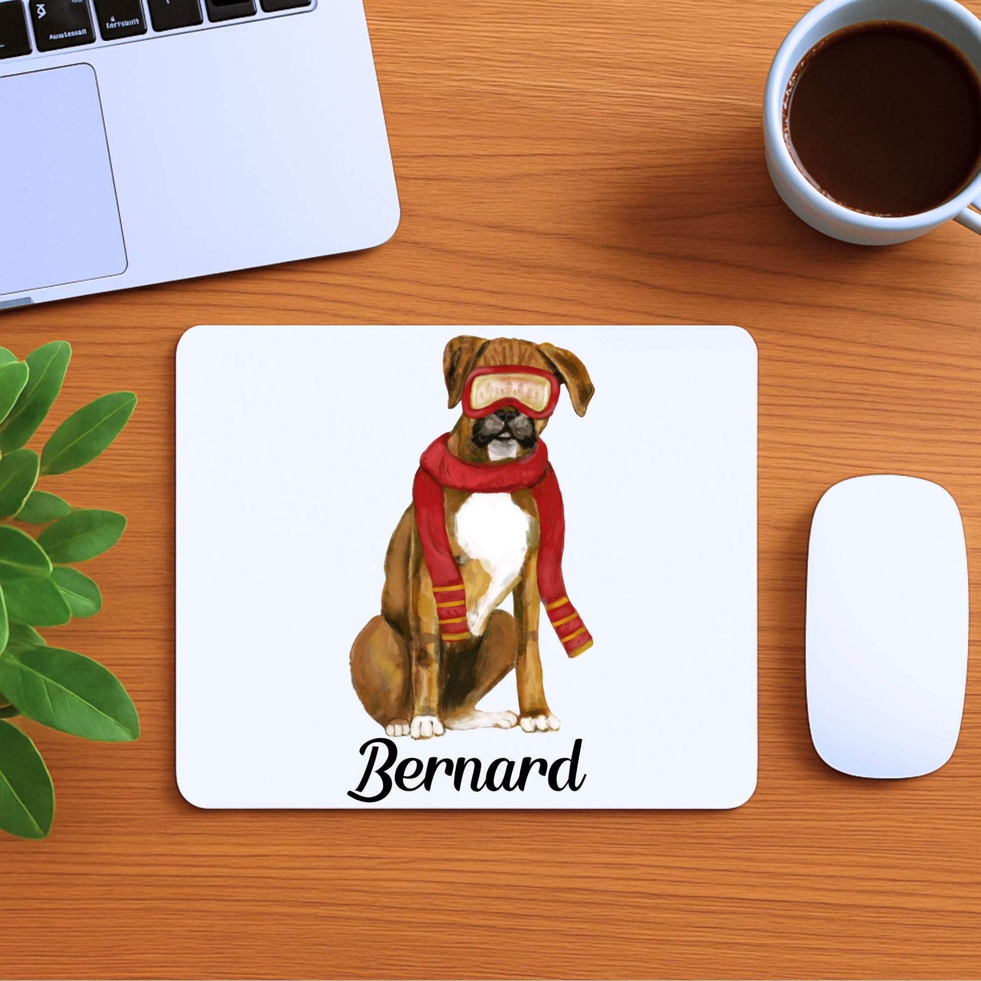 Ski Boxer Dog Mousepad - MerikaArt
