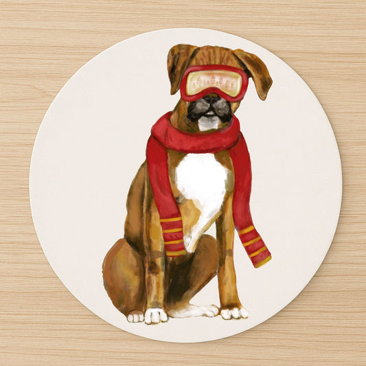 Ski Boxer Dog Mousepad - MerikaArt
