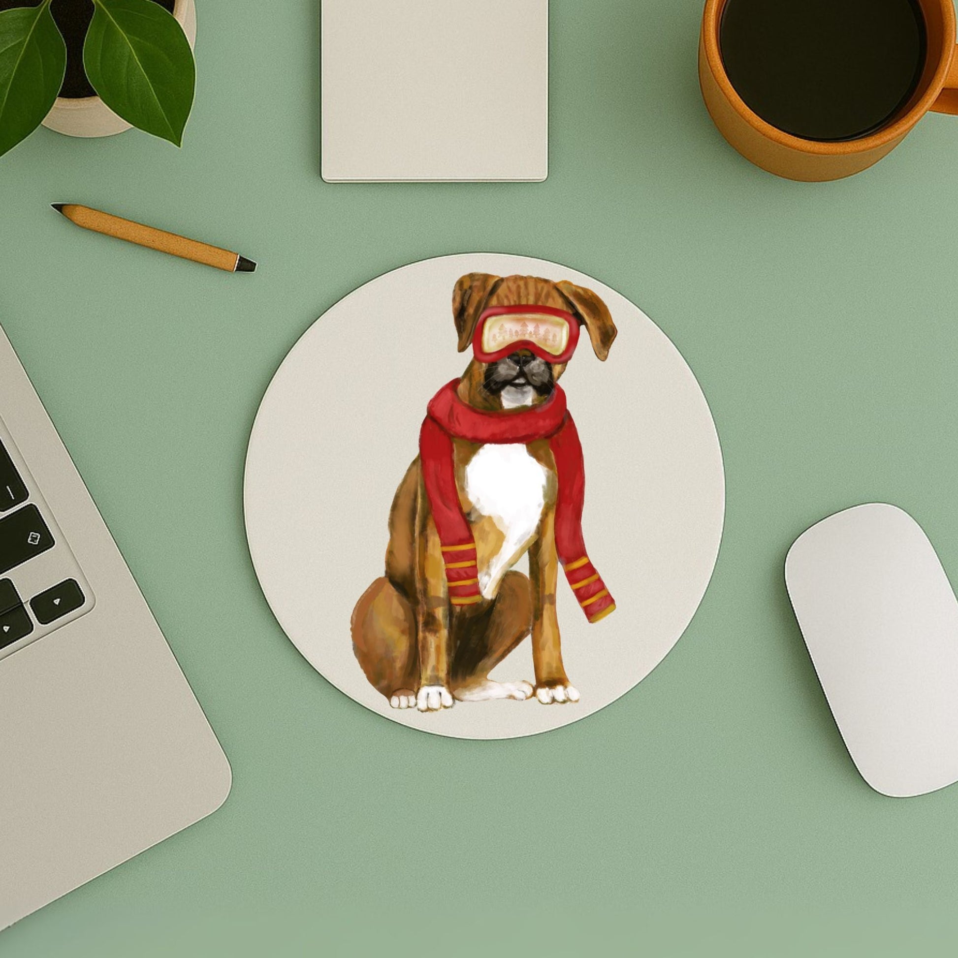 Ski Boxer Dog Mousepad - MerikaArt