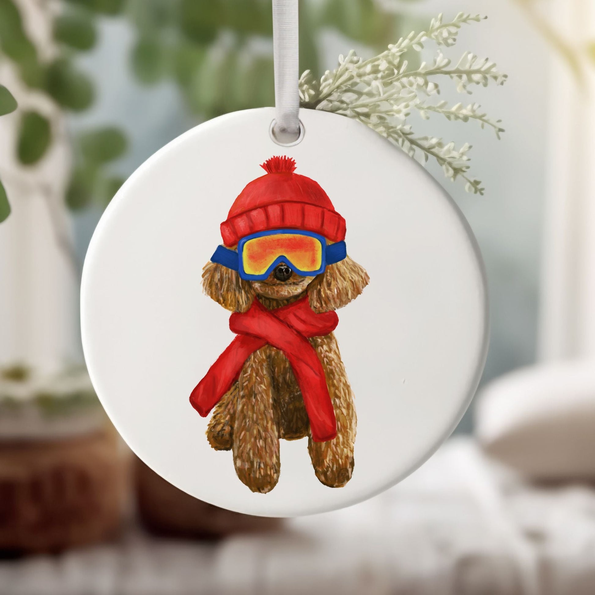 Ski Poodle Christmas Ornament - MerikaArt