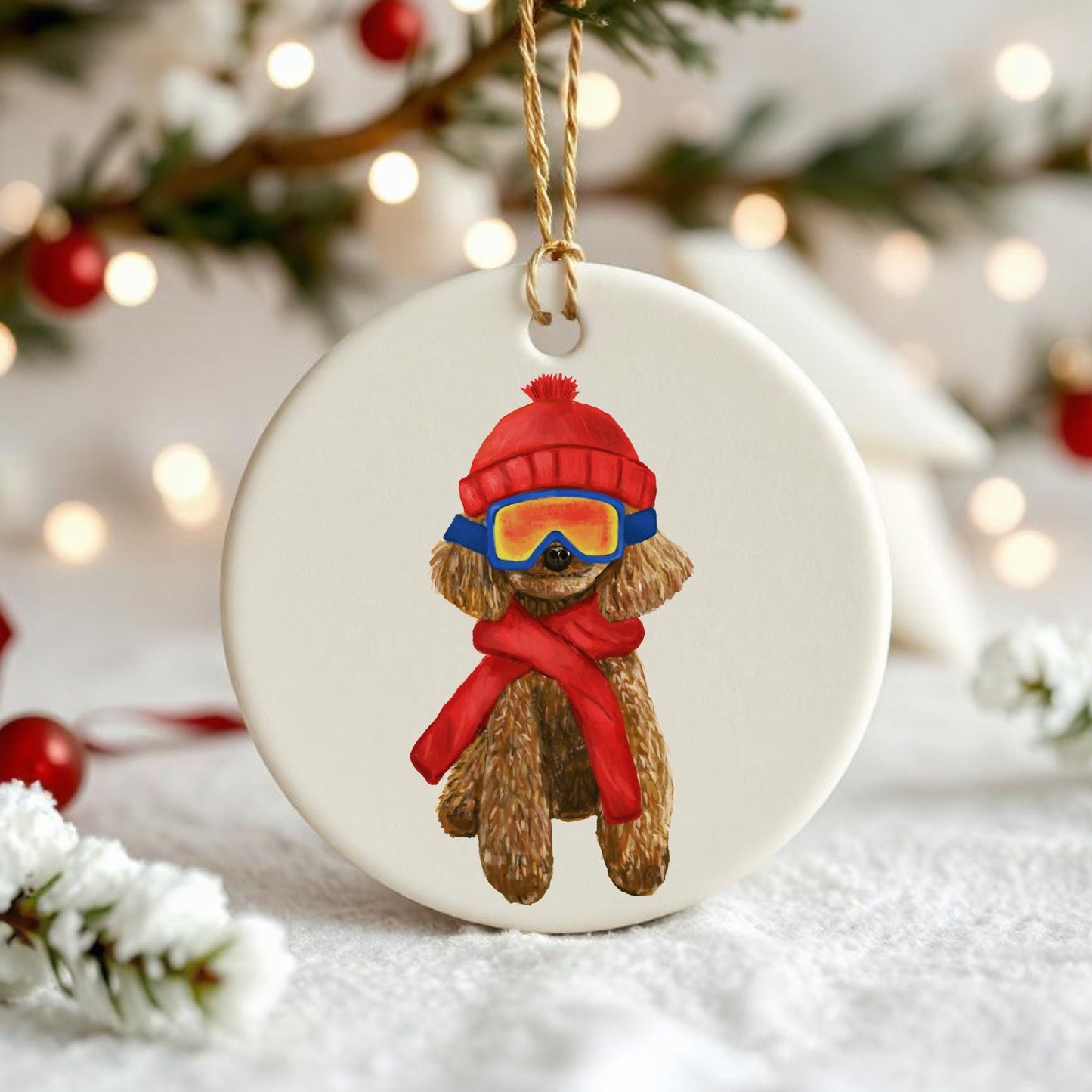 Ski Poodle Christmas Ornament - MerikaArt