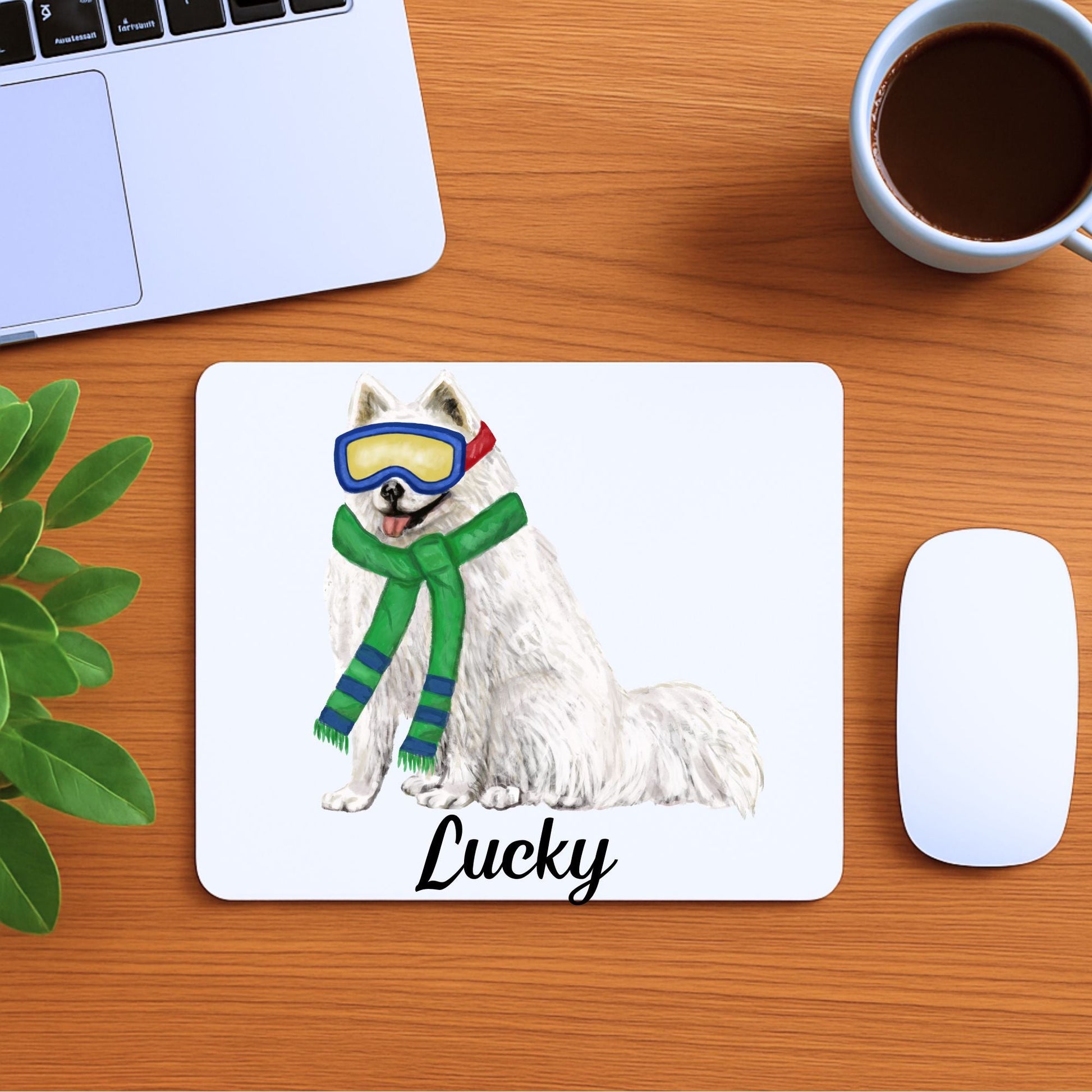 Ski Samoyed Dog Mousepad - MerikaArt