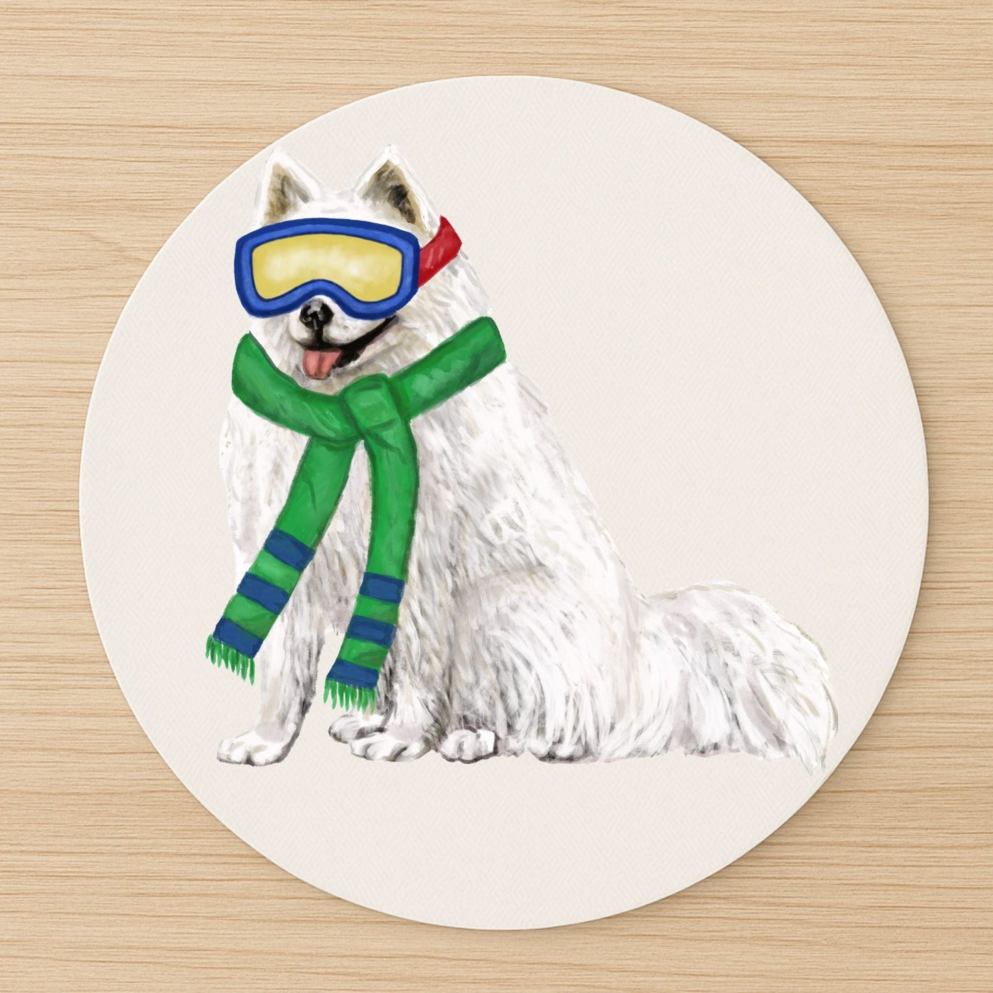 Ski Samoyed Dog Mousepad - MerikaArt