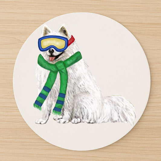 Ski Samoyed Dog Mousepad - MerikaArt