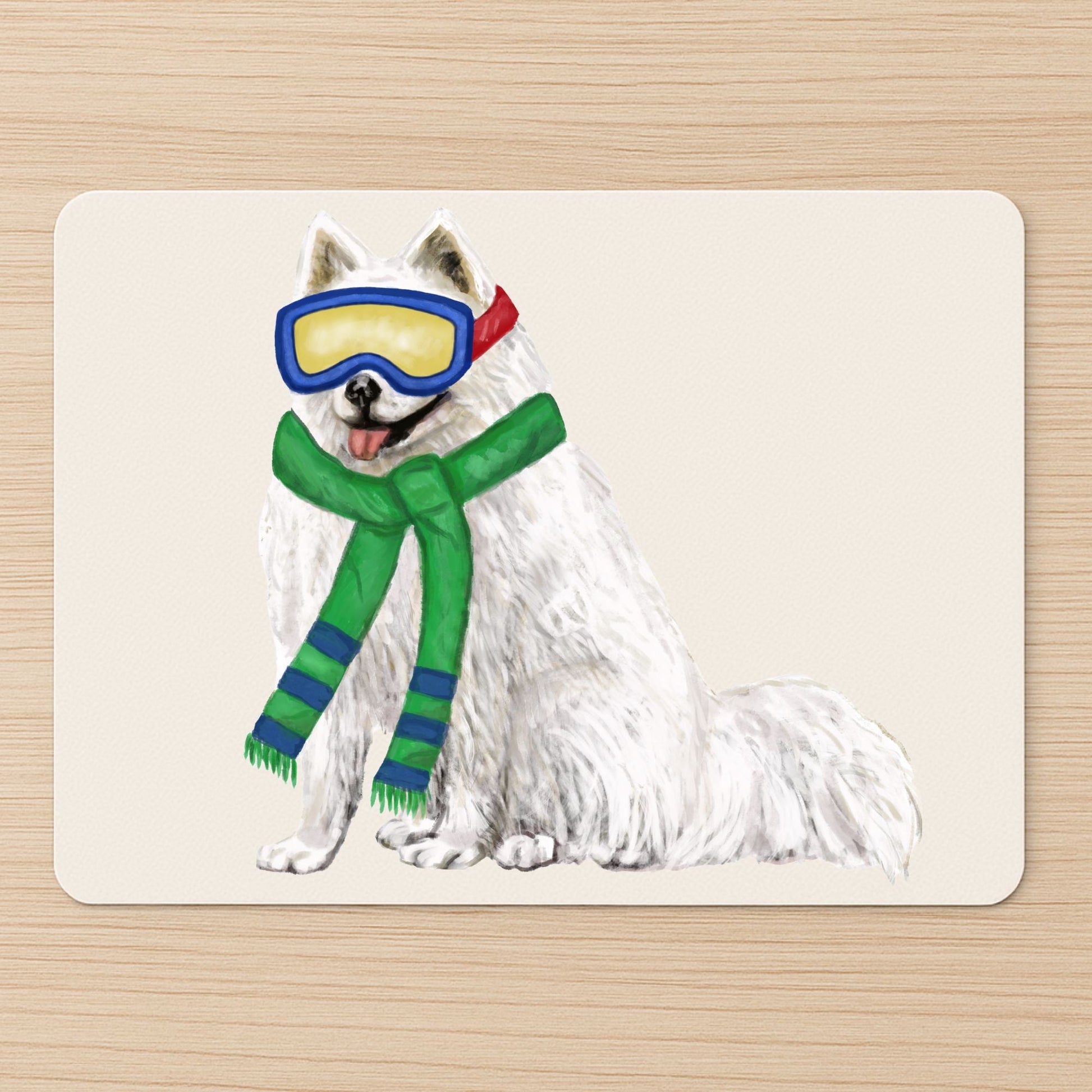 Ski Samoyed Dog Mousepad - MerikaArt