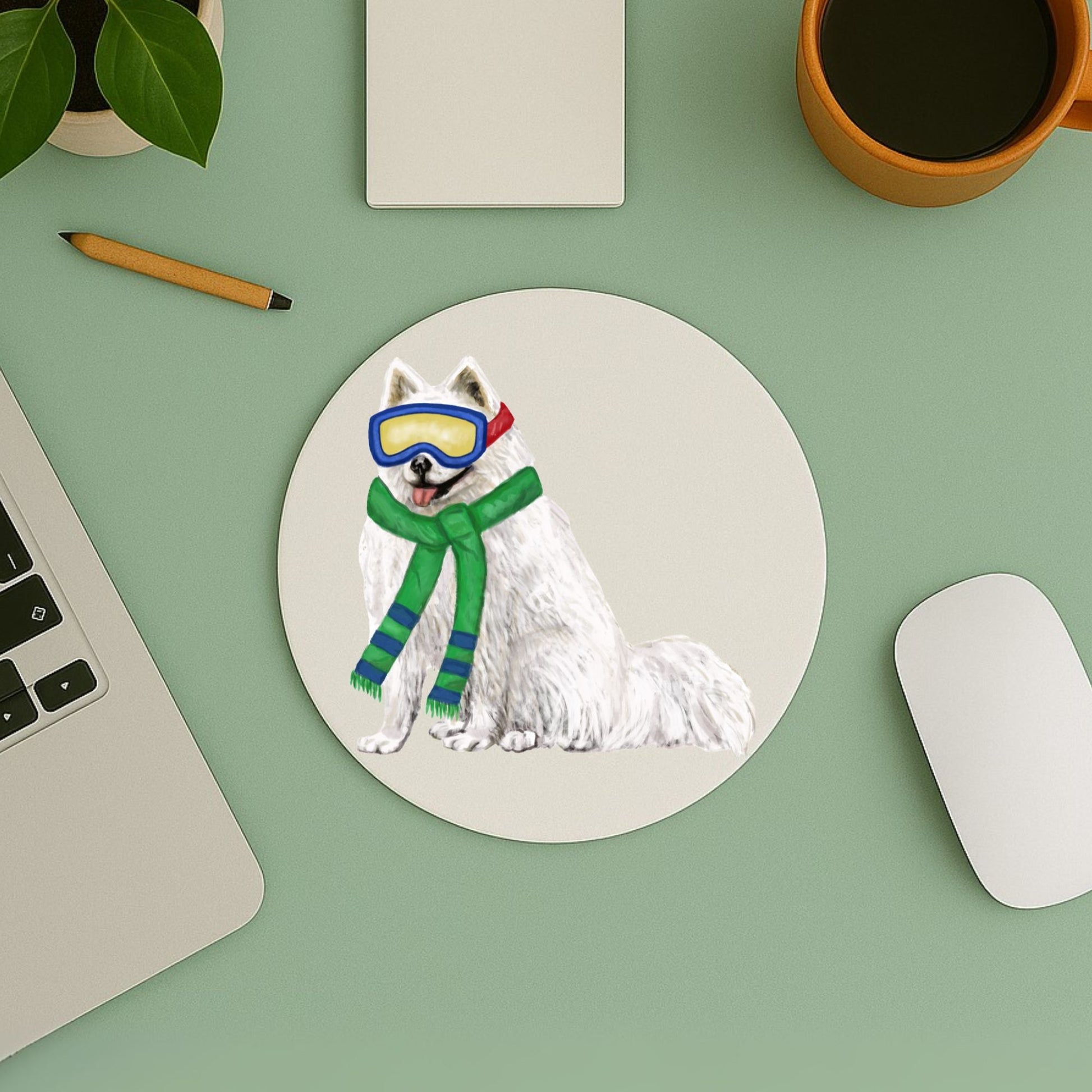 Ski Samoyed Dog Mousepad - MerikaArt