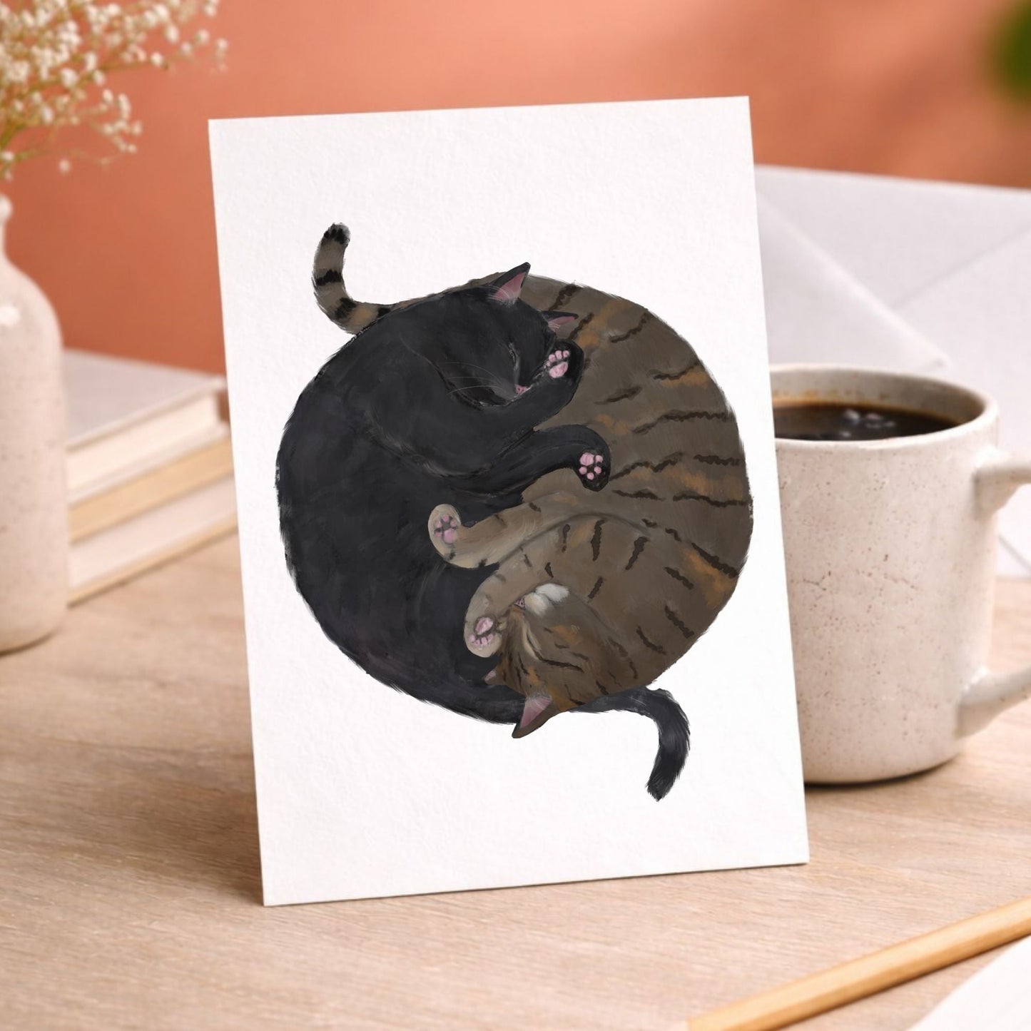 Sleeping Black And Brown Cats Postcard - MerikaArt