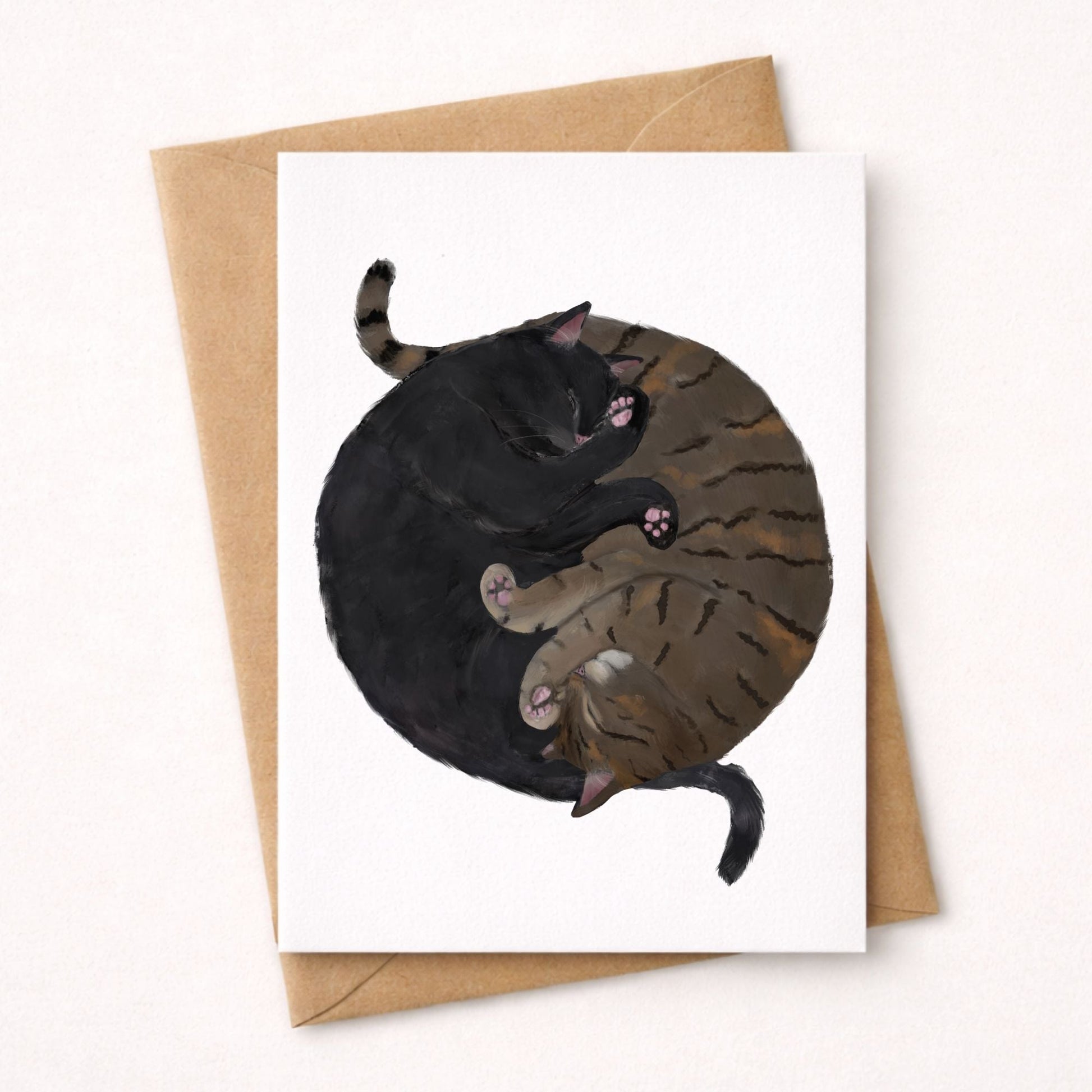 Sleeping Black And Brown Cats Postcard - MerikaArt