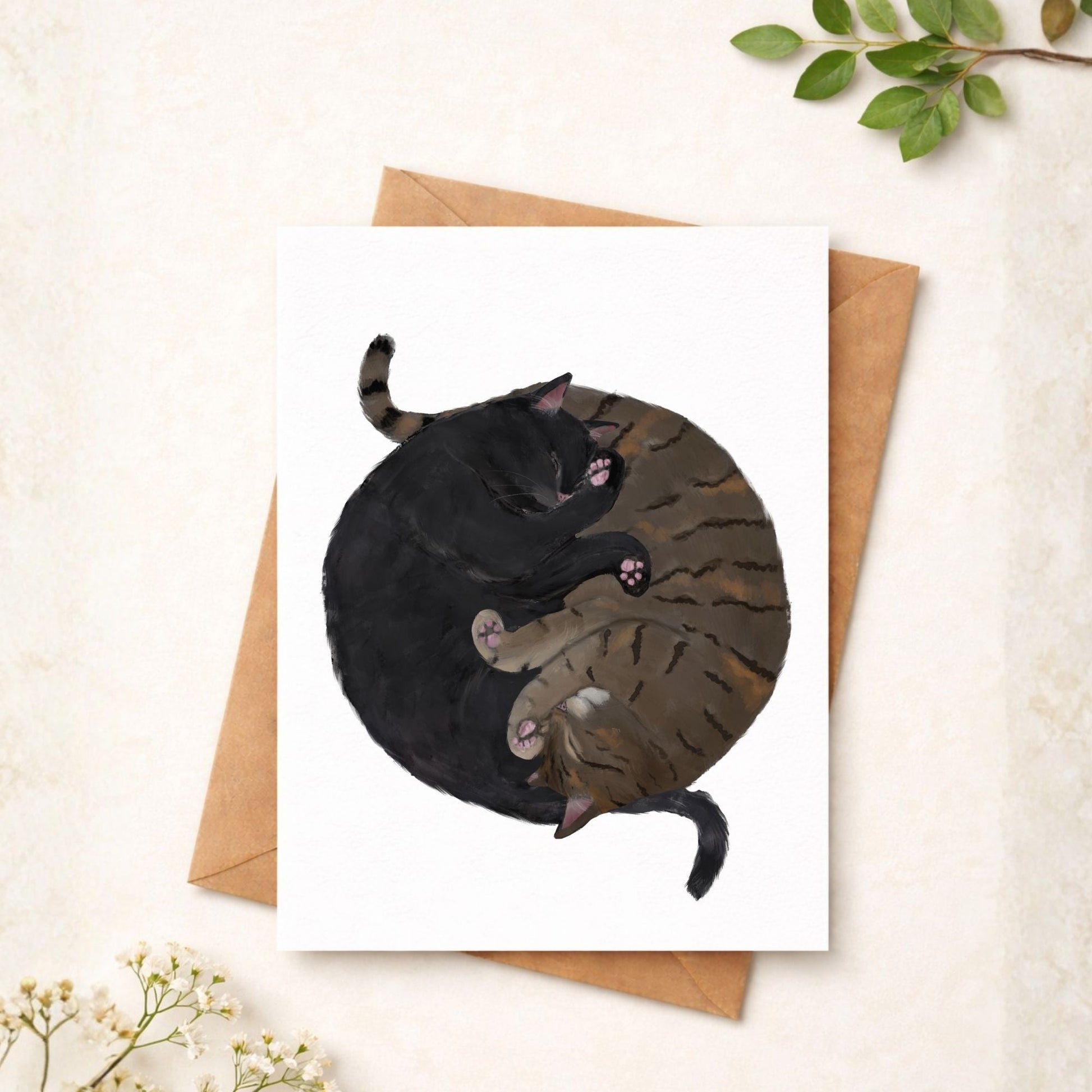Sleeping Black And Brown Cats Postcard - MerikaArt