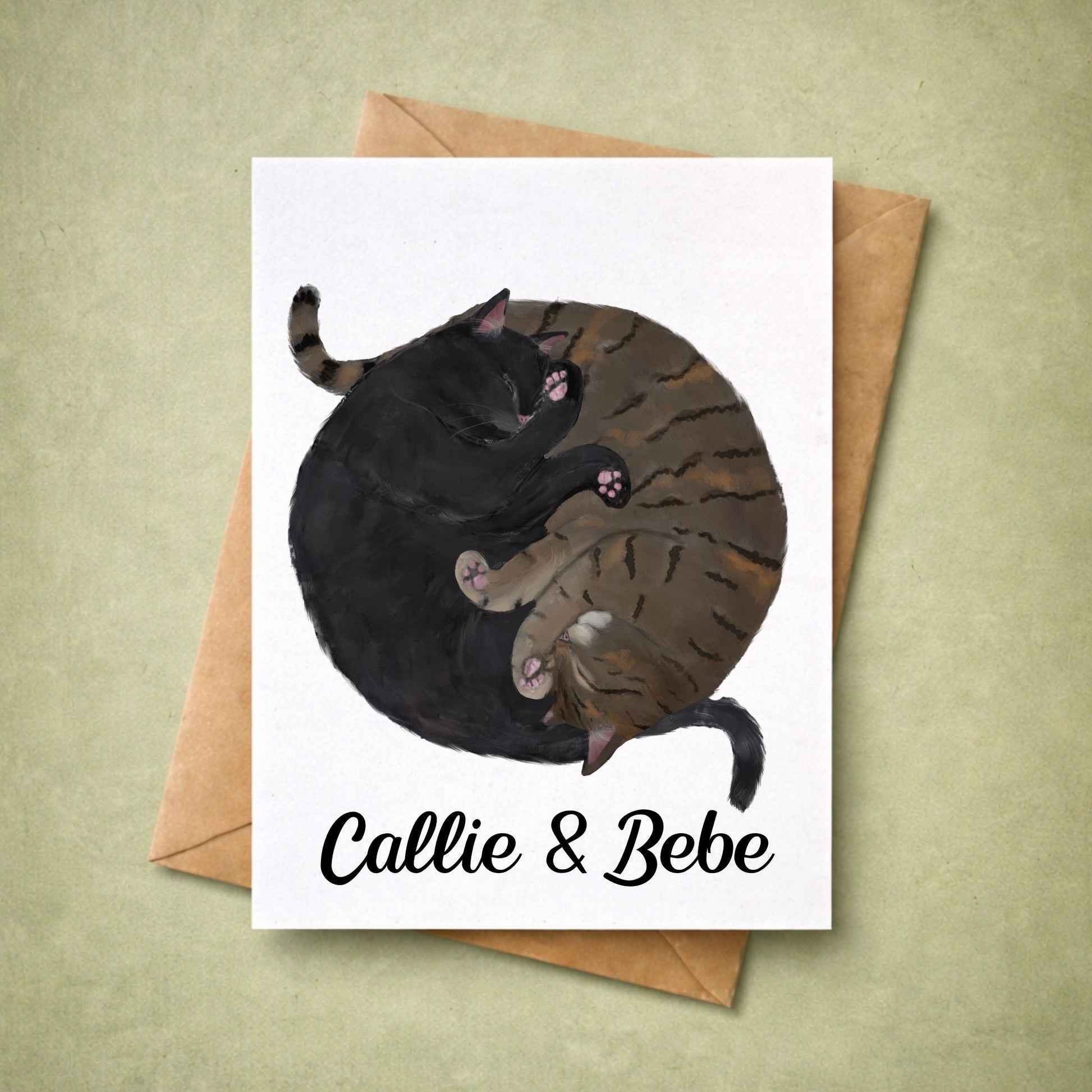 Sleeping Black And Brown Cats Postcard - MerikaArt