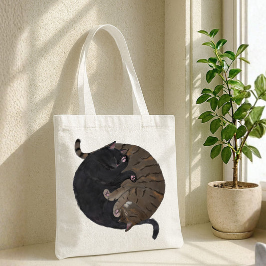 Sleeping Black And Brown Tabby Cats Canvas Tote Bag - MerikaArt