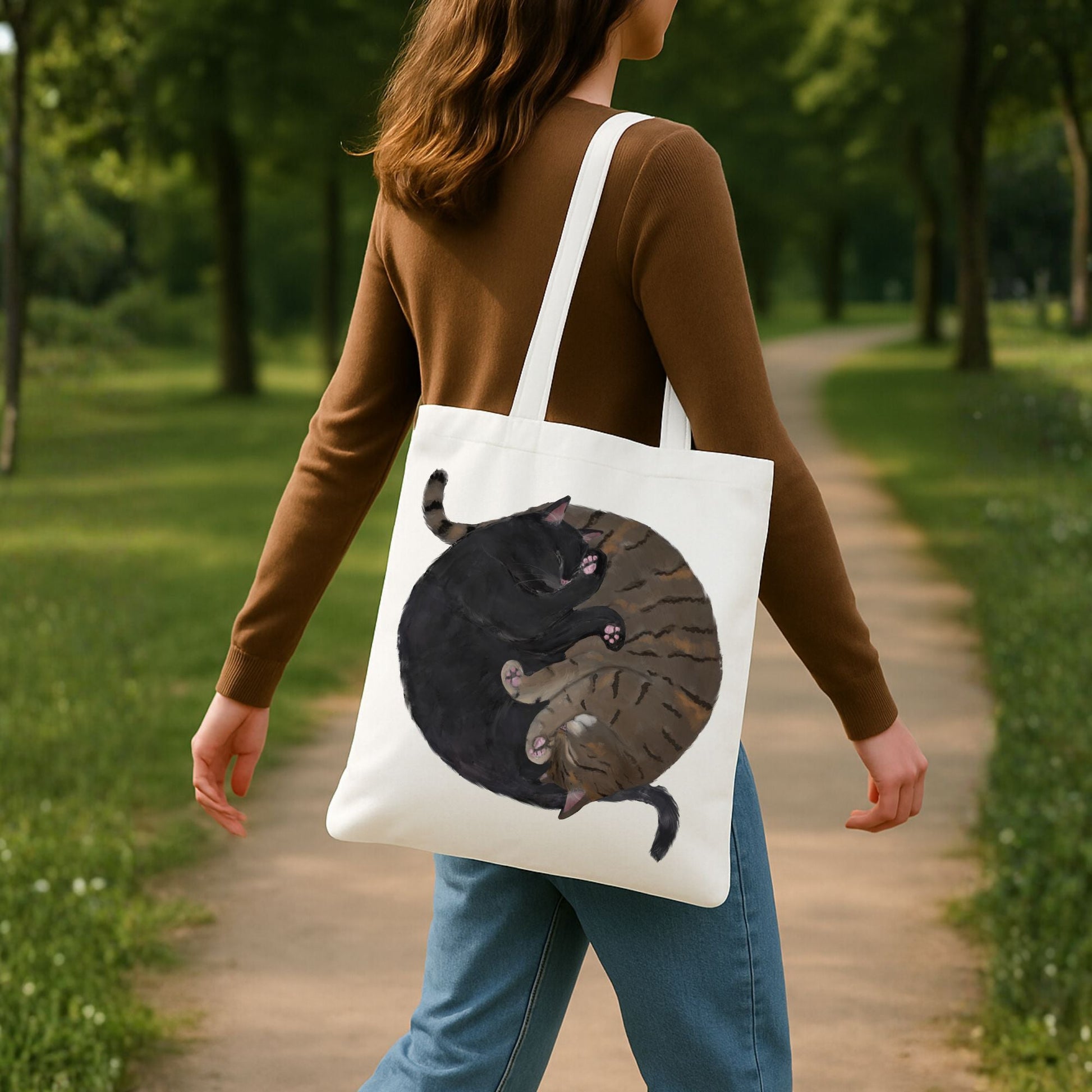 Sleeping Black And Brown Tabby Cats Canvas Tote Bag - MerikaArt