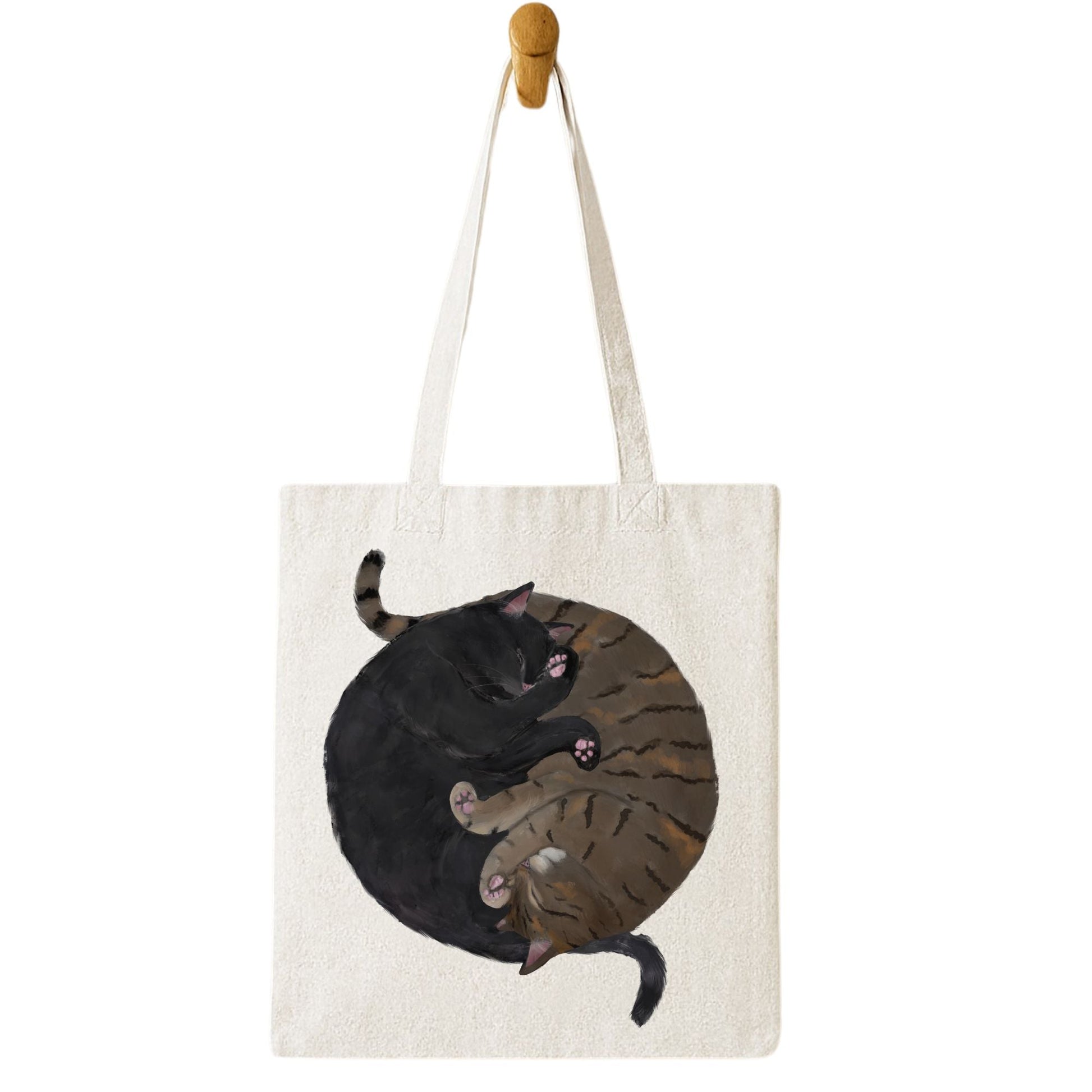Sleeping Black And Brown Tabby Cats Canvas Tote Bag - MerikaArt