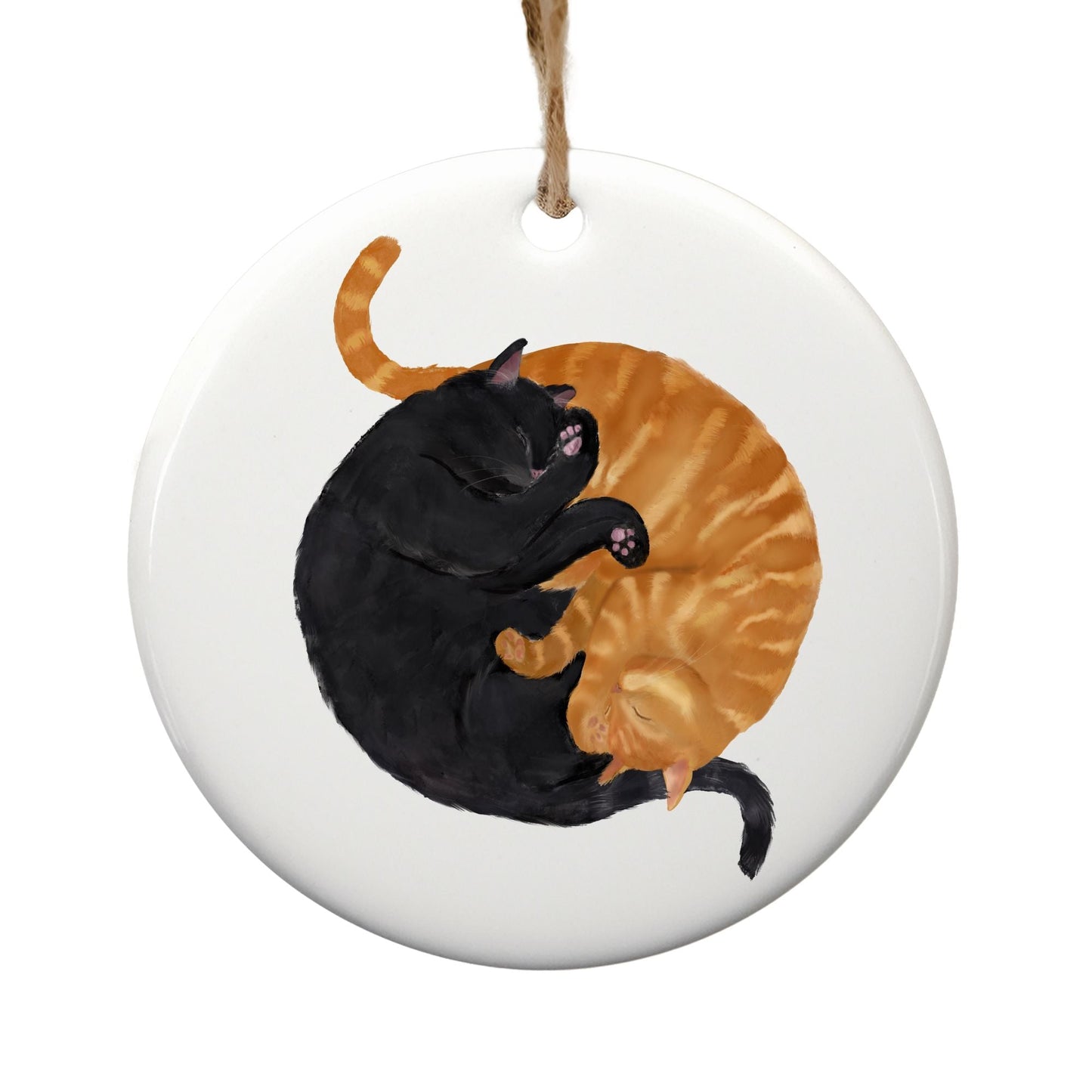 Sleeping Black And Ginger Cats Ceramic Ornaments - MerikaArt